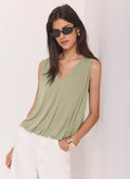Khaki V Neck Bubble Hem Top