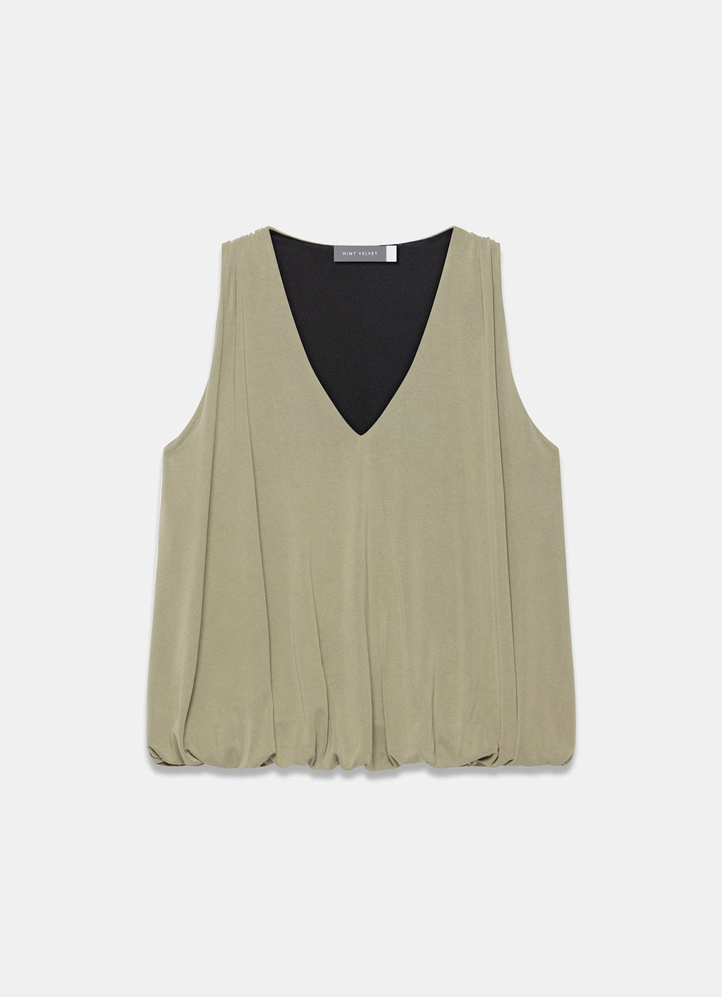 Khaki V Neck Bubble Hem Top