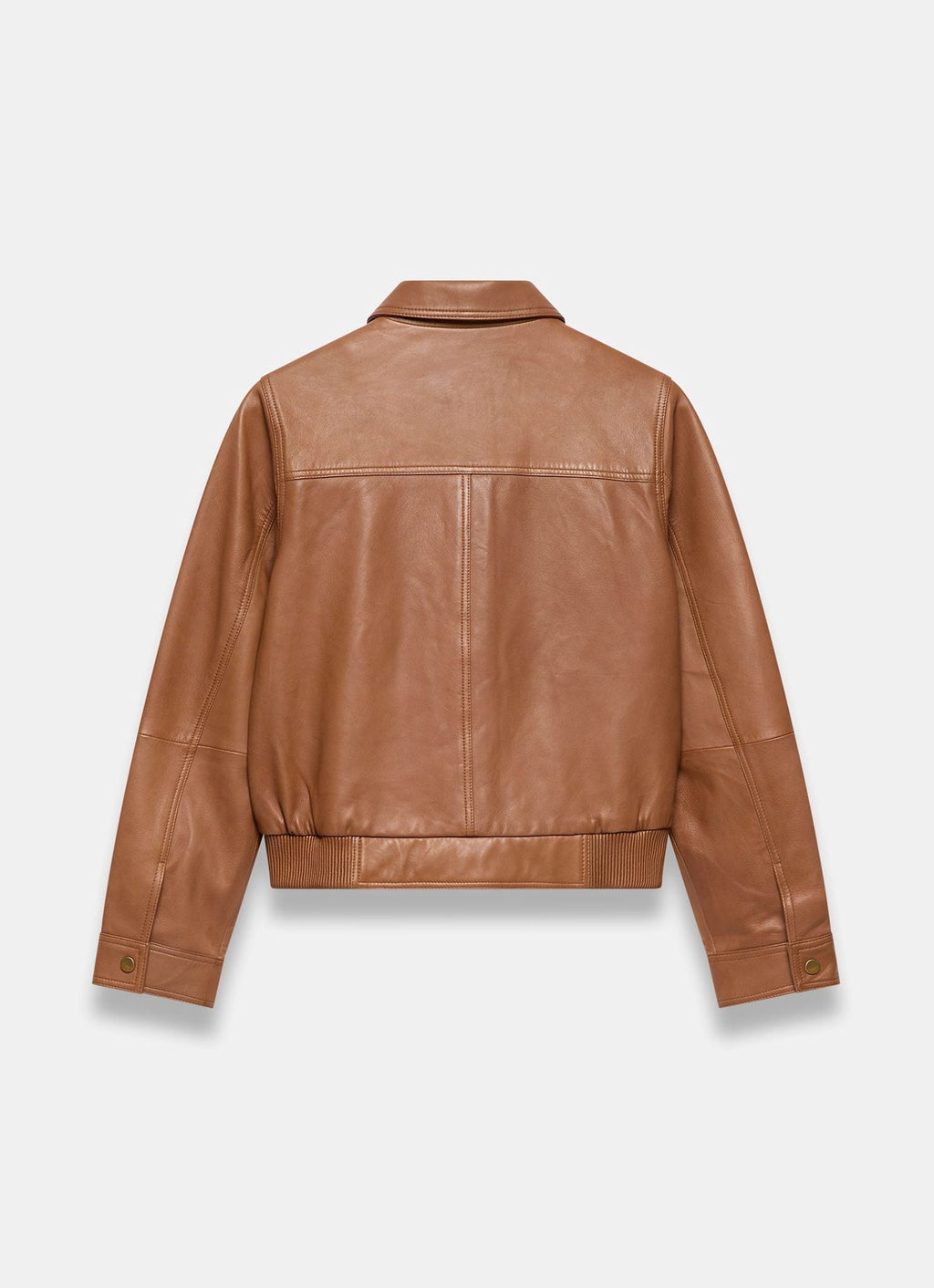 Tan Leather Collared Bomber Jacket