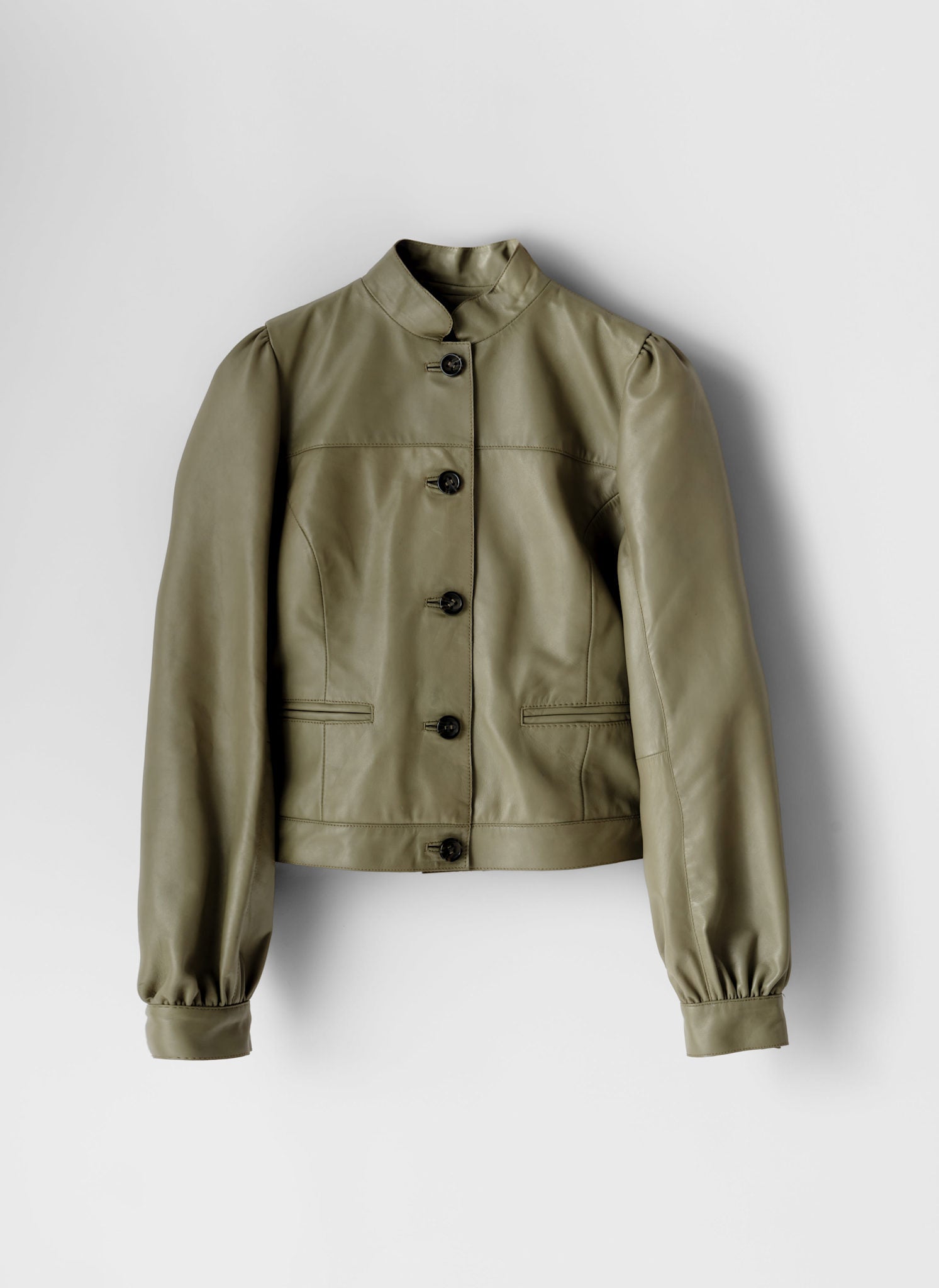 Green Leather Puff Sleeve Jacket