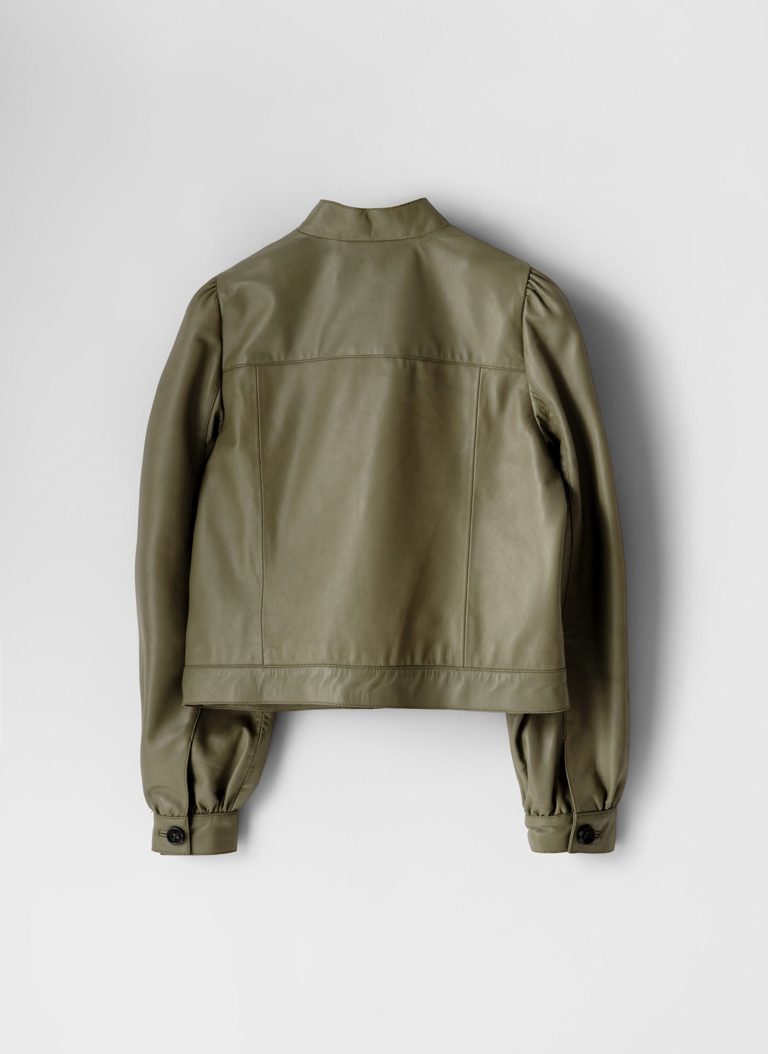 Green Leather Puff Sleeve Jacket