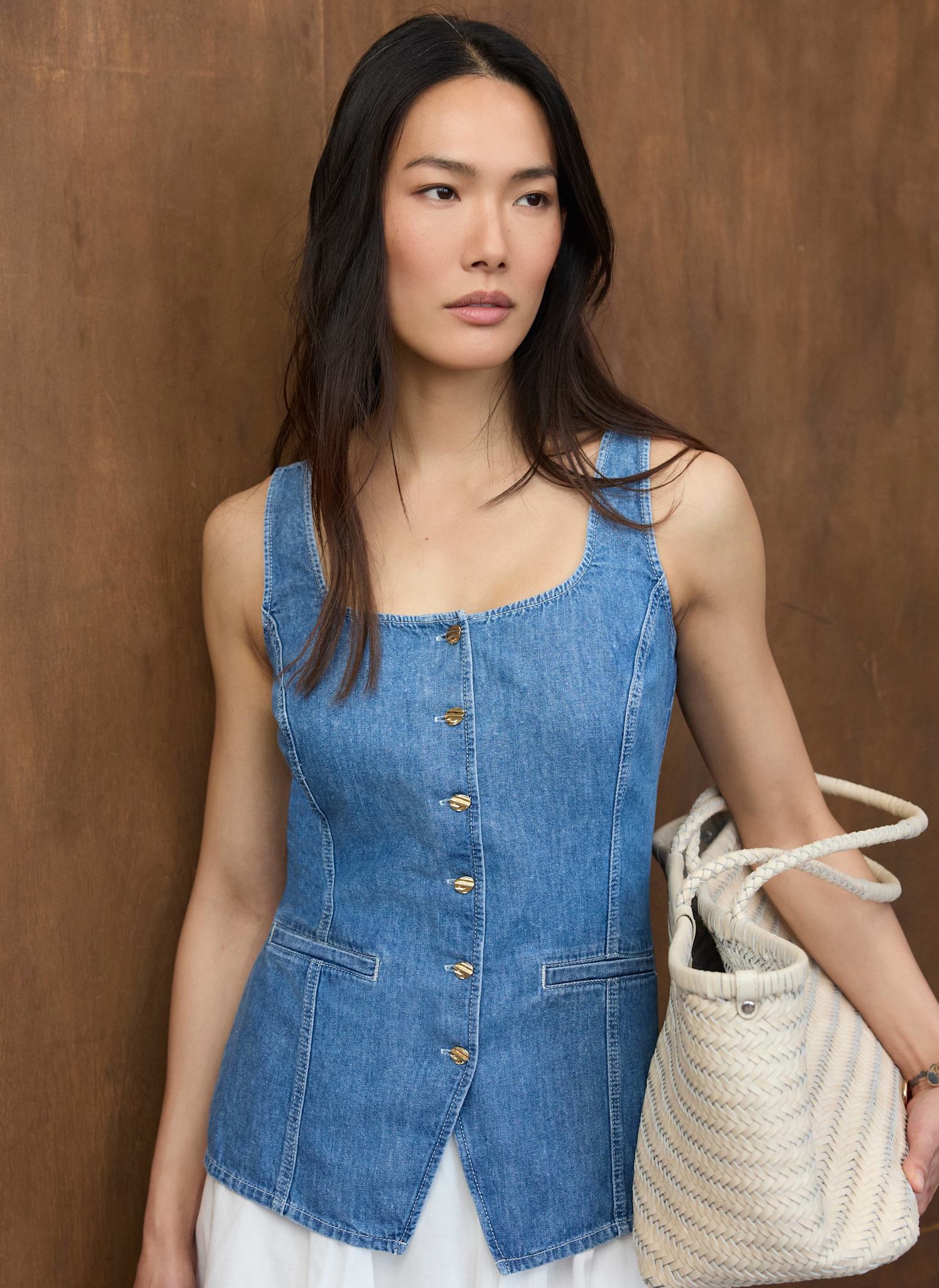 Mid Indigo Denim Waistcoat Top