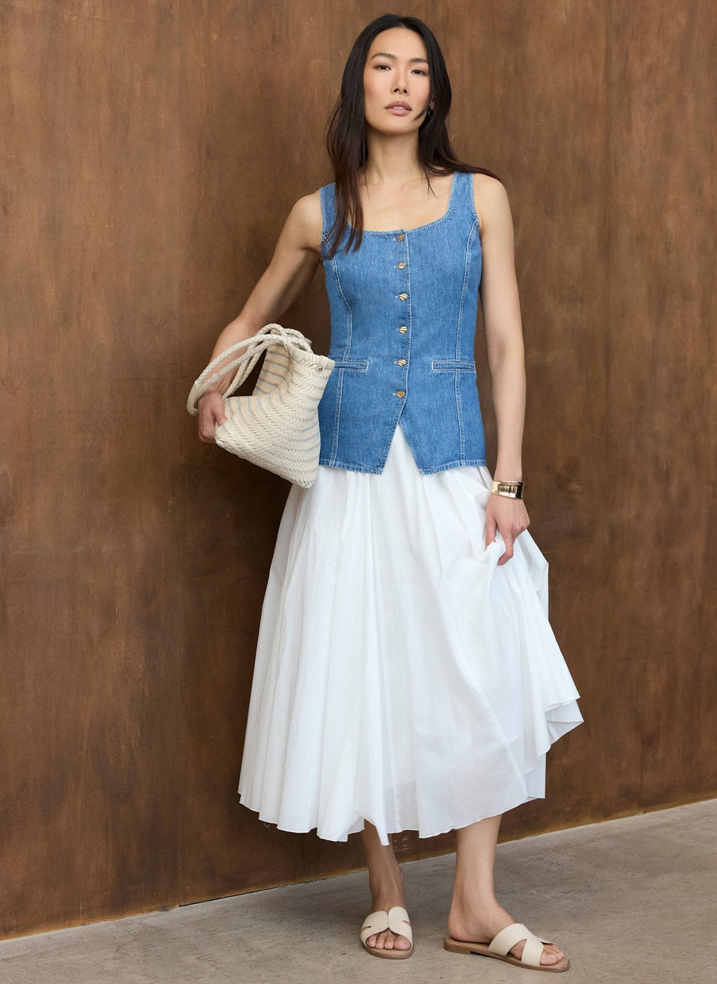Mid Indigo Denim Waistcoat Top