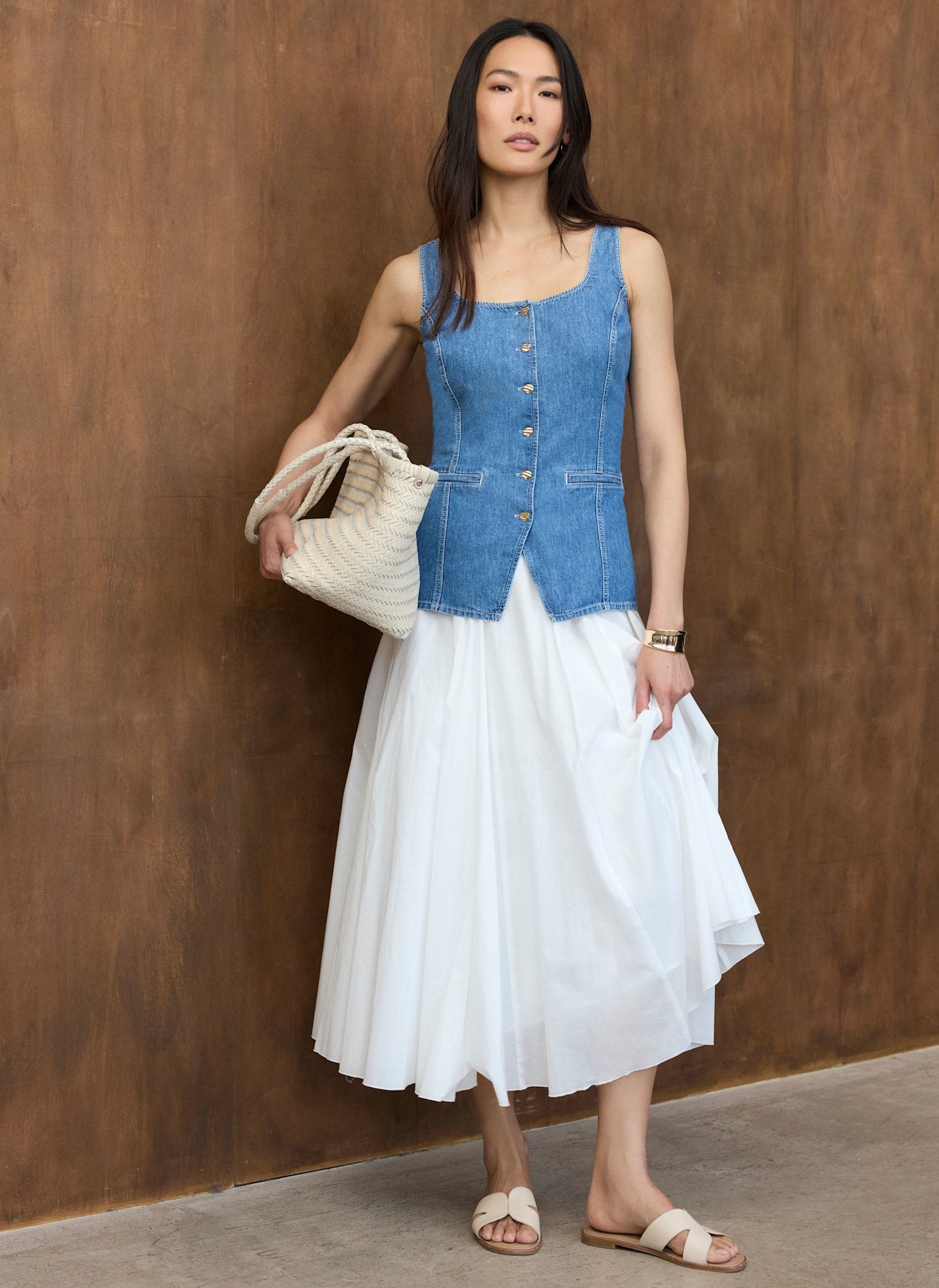 Mid Indigo Denim Waistcoat Top