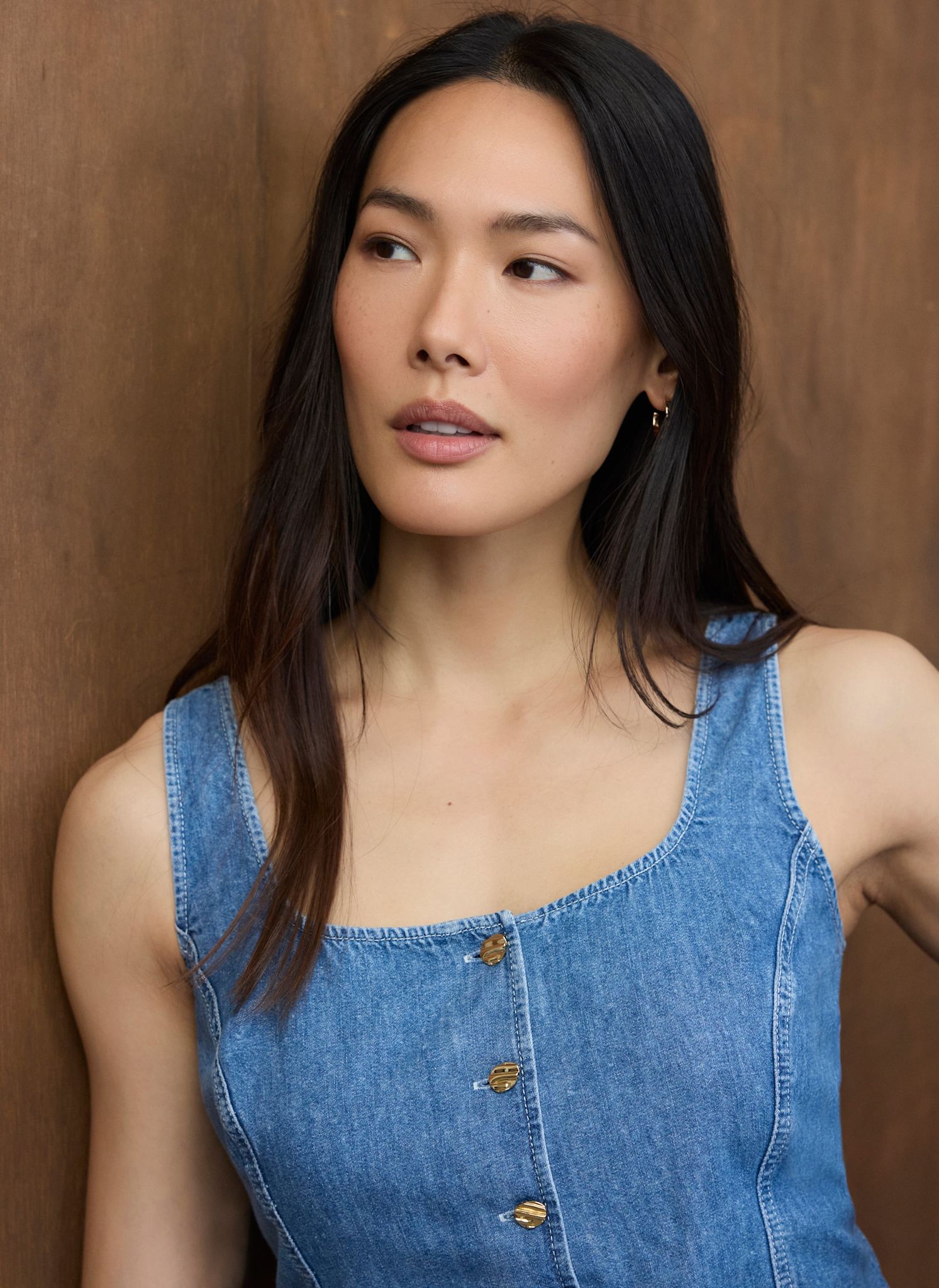 Mid Indigo Denim Waistcoat Top