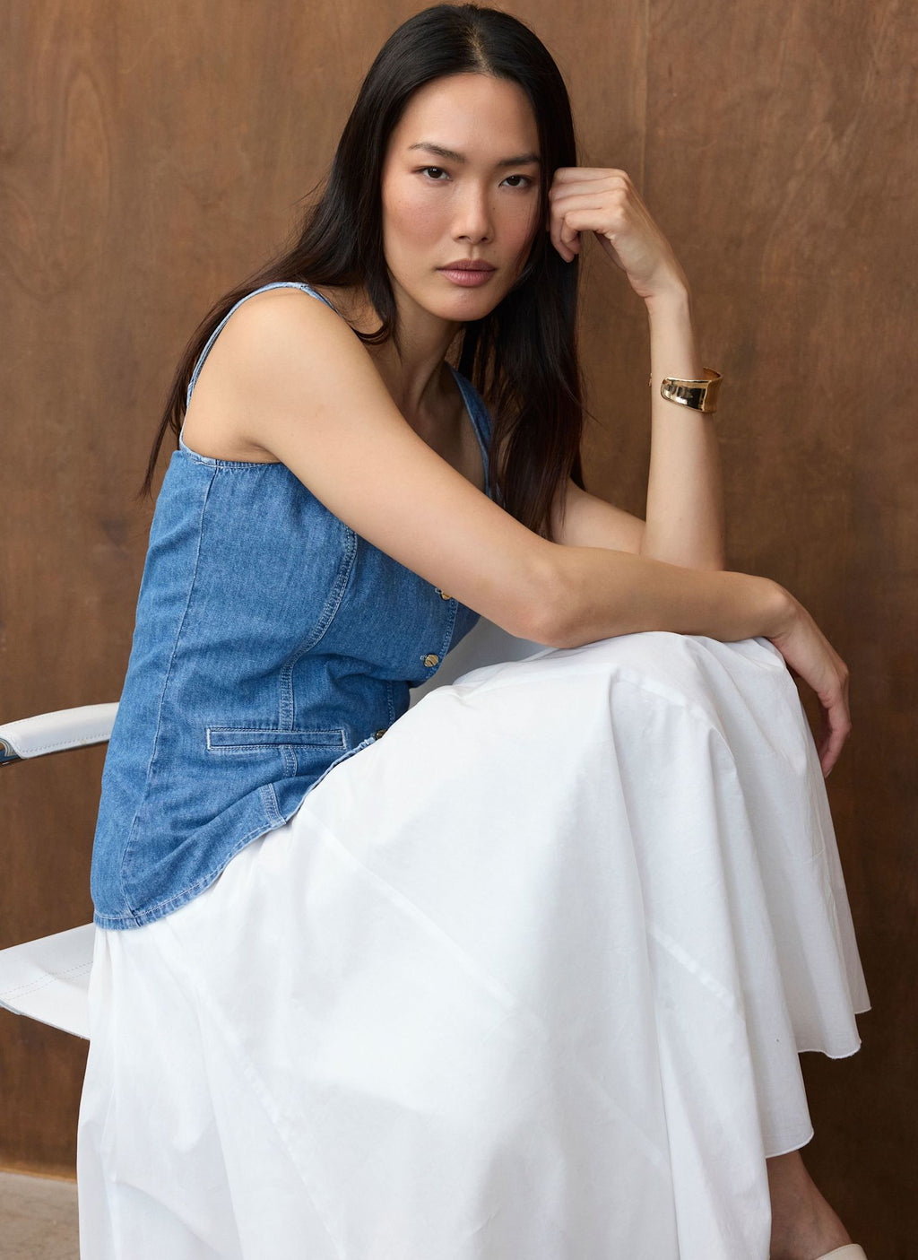 Mid Indigo Denim Waistcoat Top