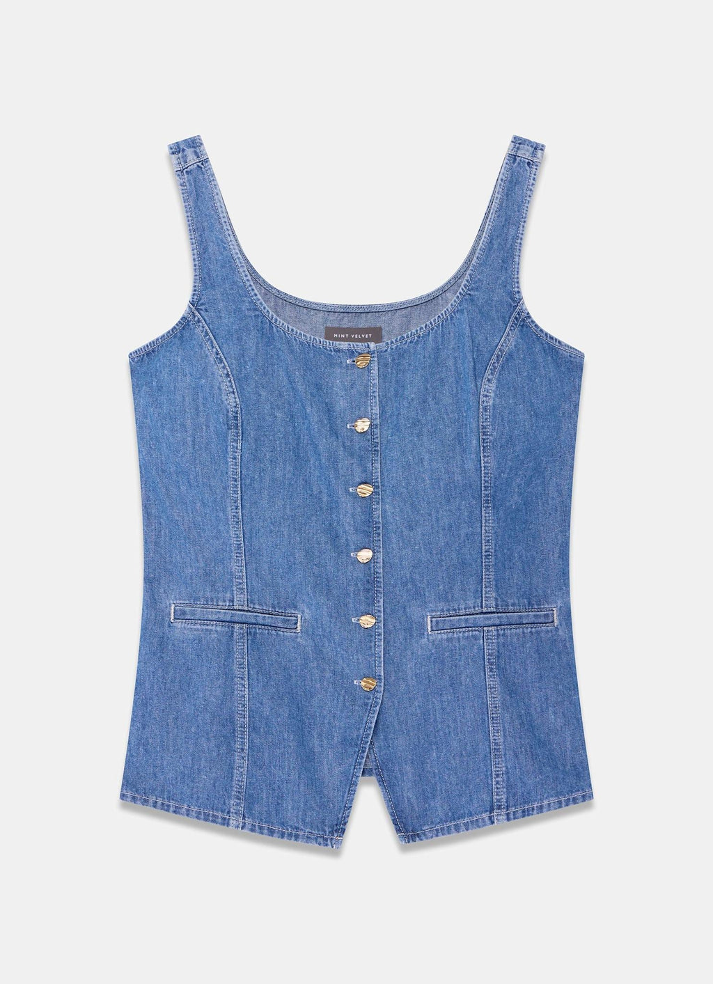 Mid Indigo Denim Waistcoat Top