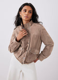 Neutral Suede Pilot Bomber Jacket