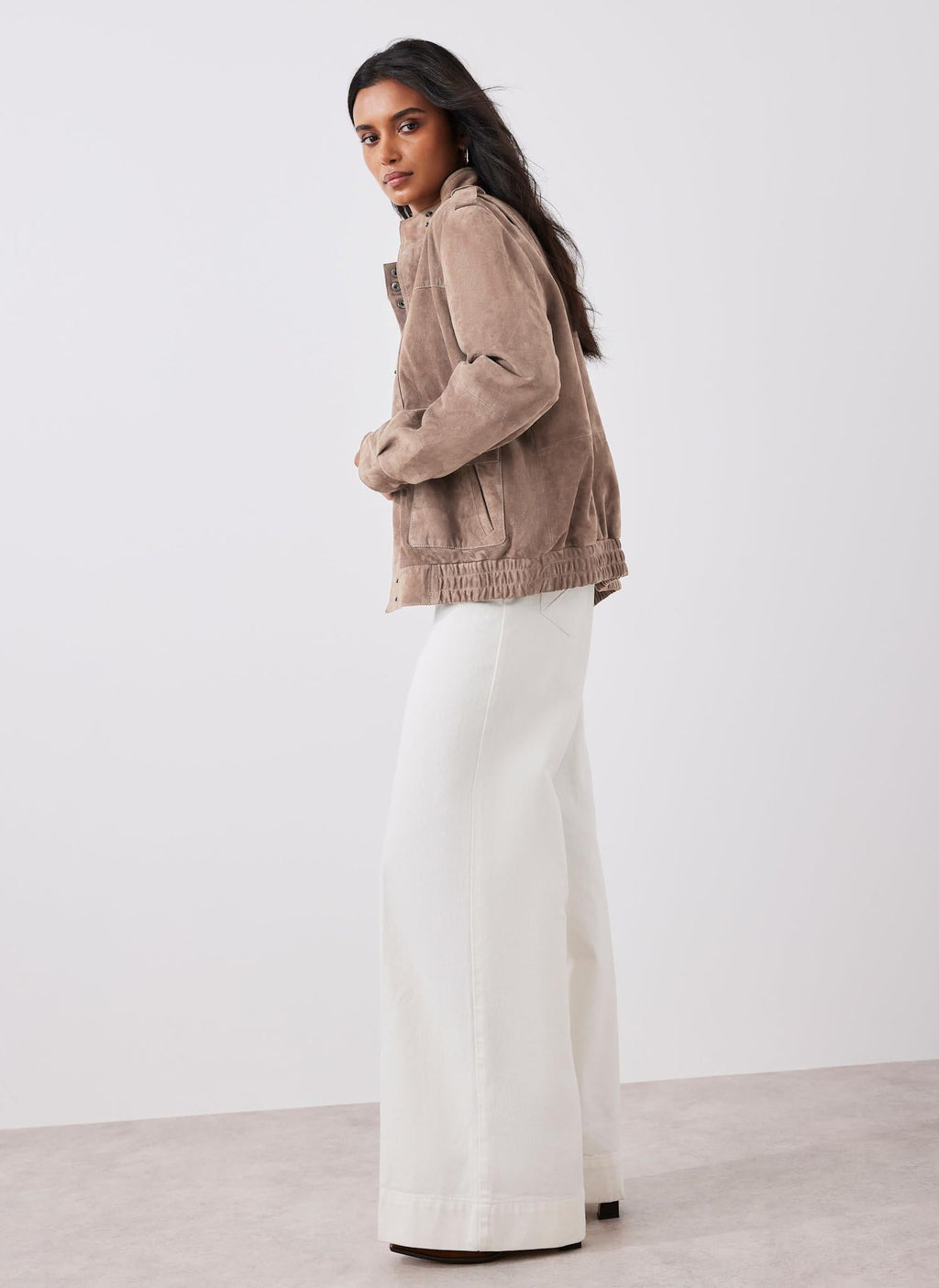 Neutral Suede Pilot Bomber Jacket