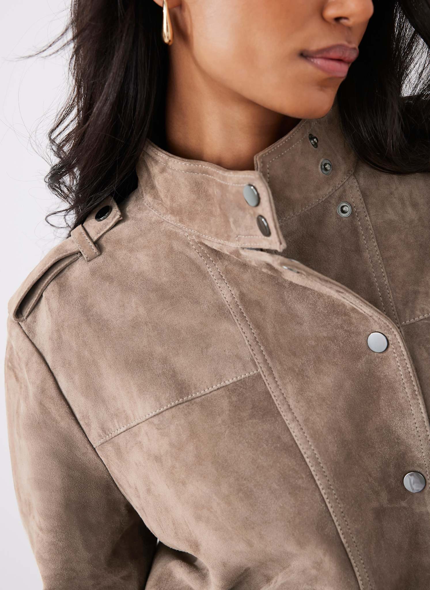Neutral Suede Pilot Bomber Jacket
