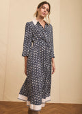 Navy Print Midi Shirt Dress