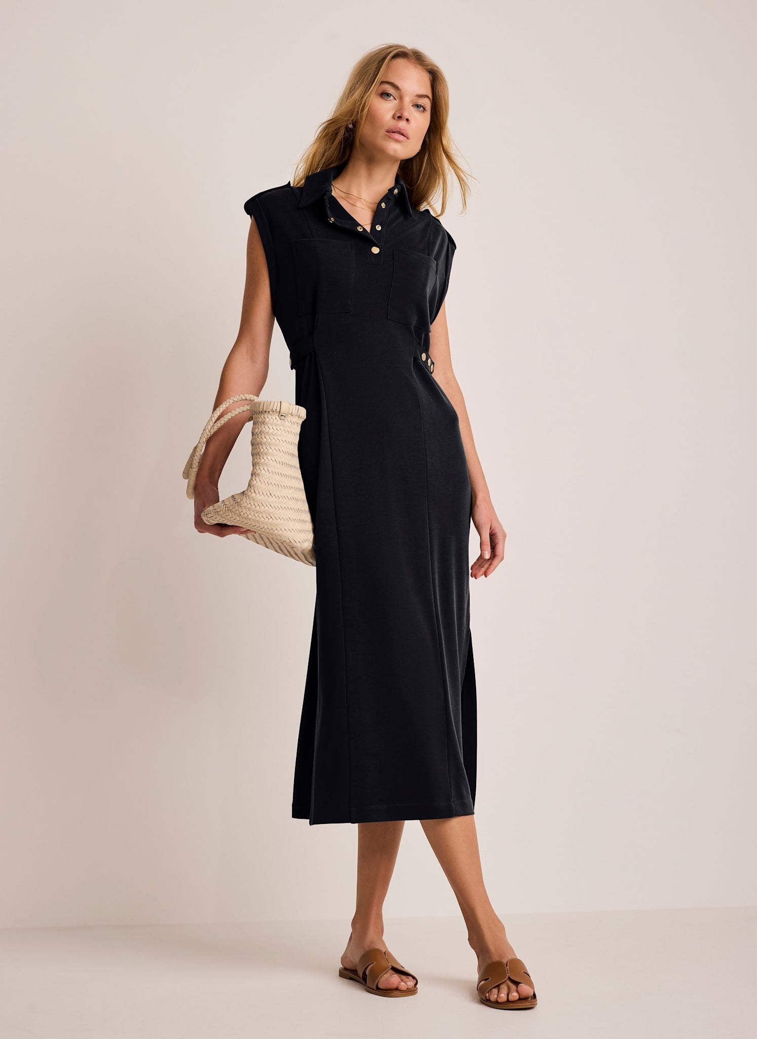 Navy Utility Midi Dress