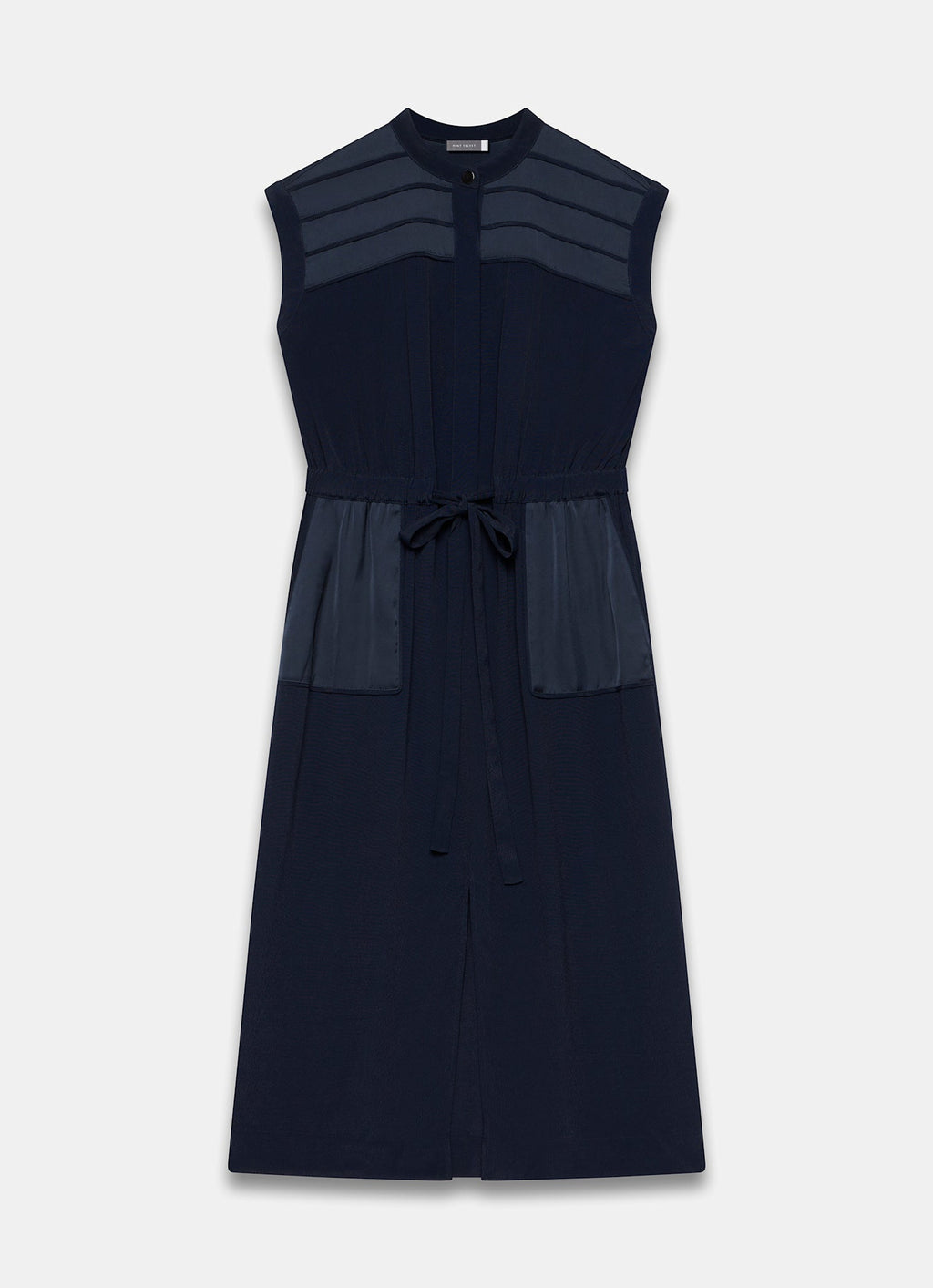 Navy Satin Utility Midi Dress
