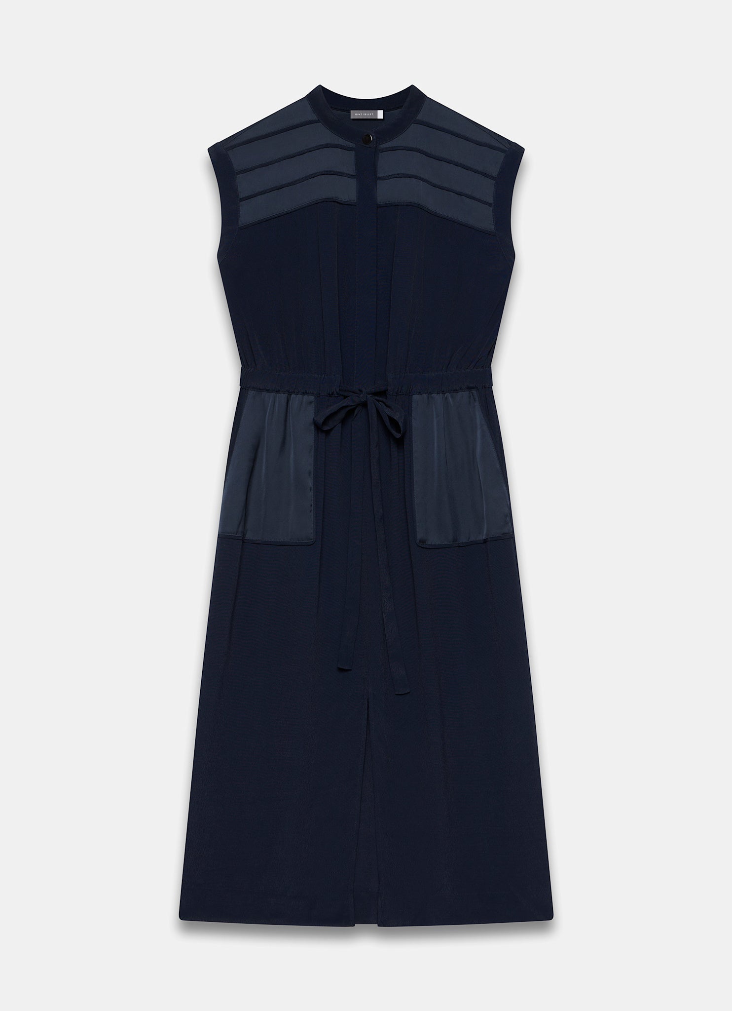 Navy Satin Utility Midi Dress