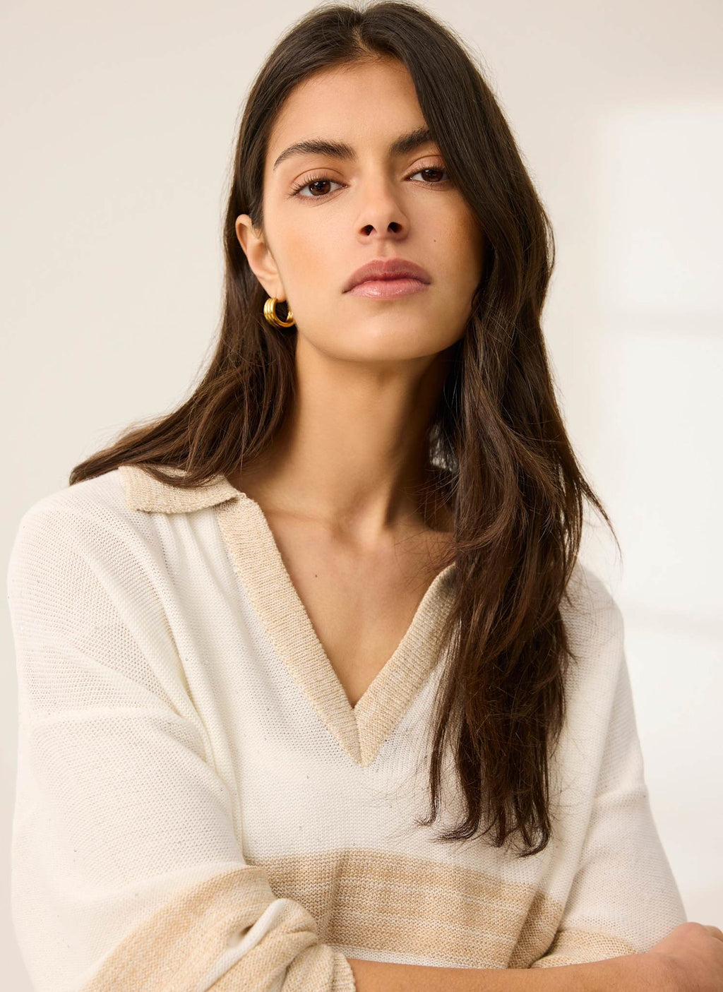 Neutral Sequin Striped Knit Jumper