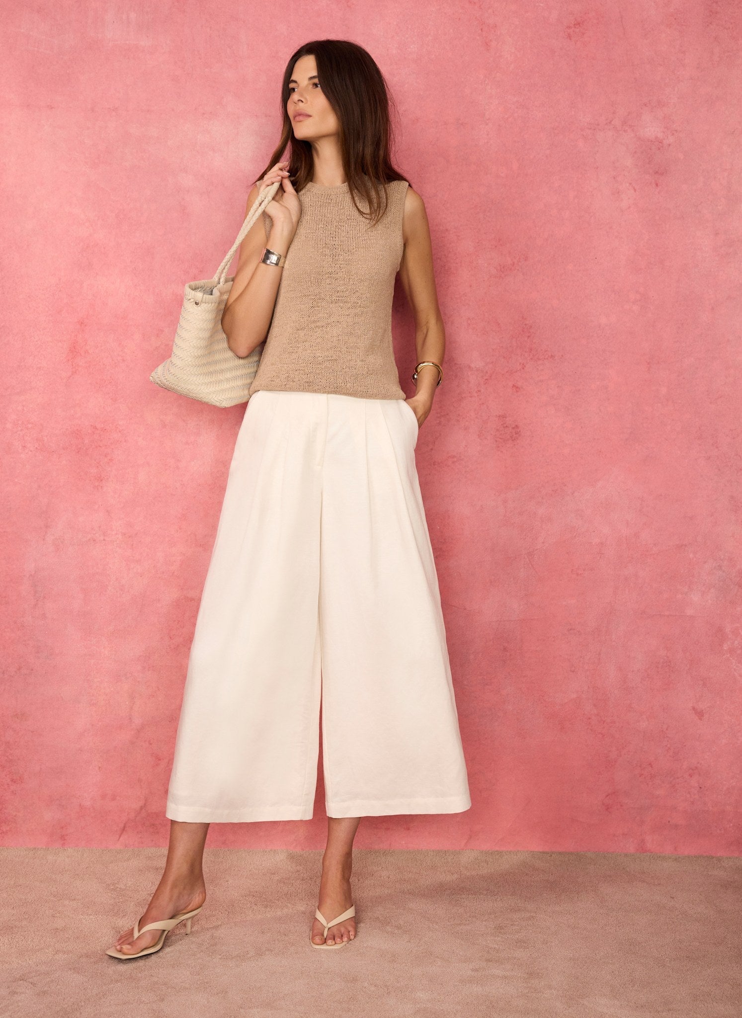 Brown Cotton Blend Sleeveless Knit Top