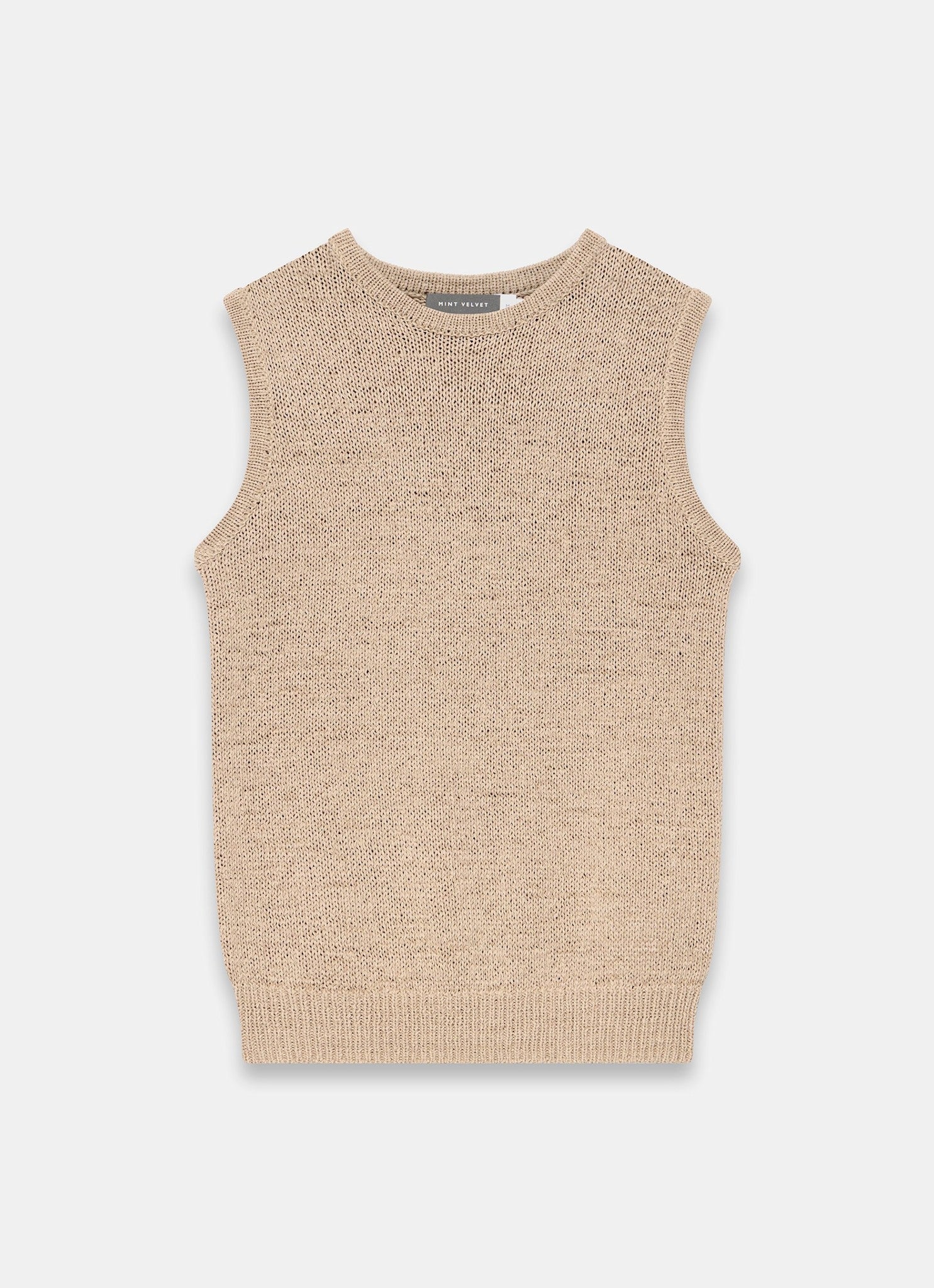 Brown Cotton Blend Sleeveless Knit Top