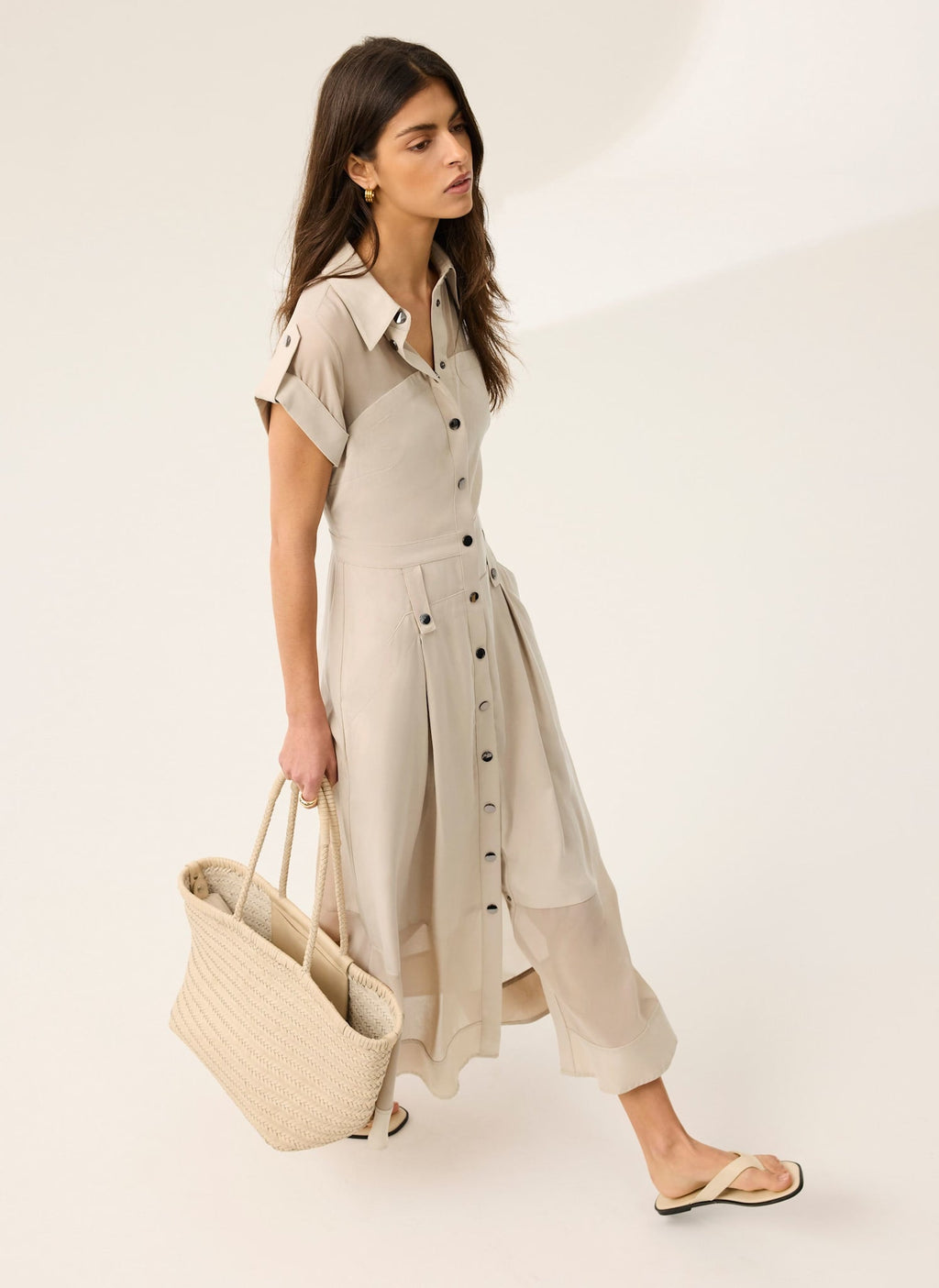 Neutral Utility Midi Shirt Dress