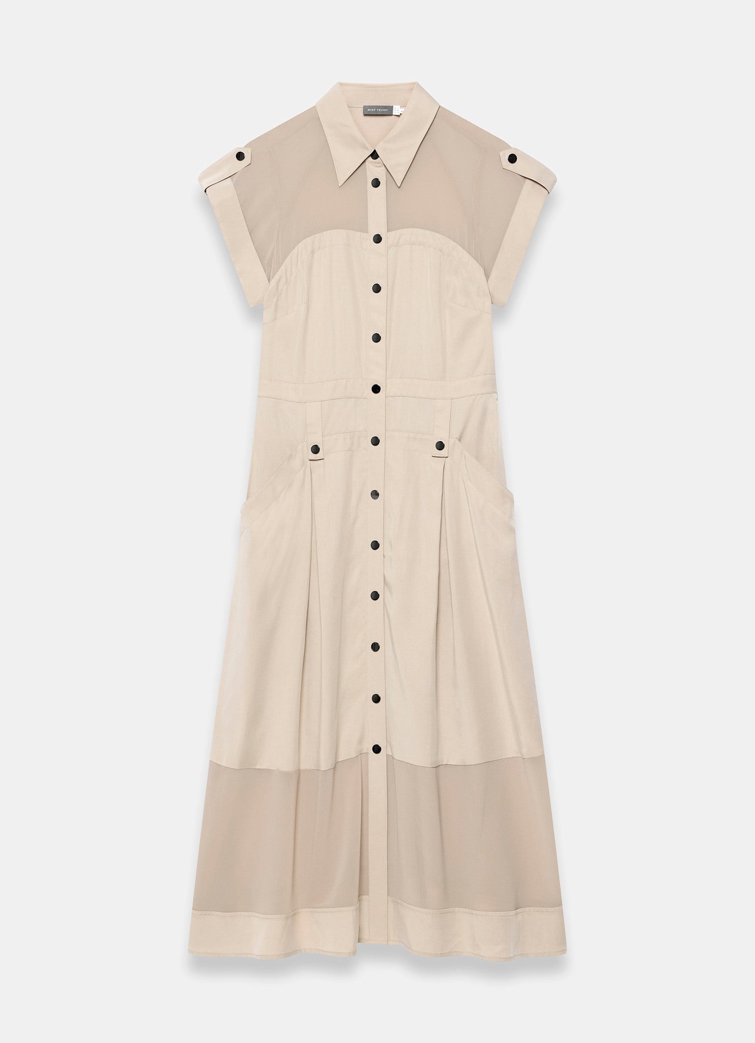 Neutral Utility Midi Shirt Dress