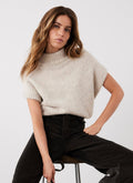 Neutral Wool Blend High Neck Knit Top