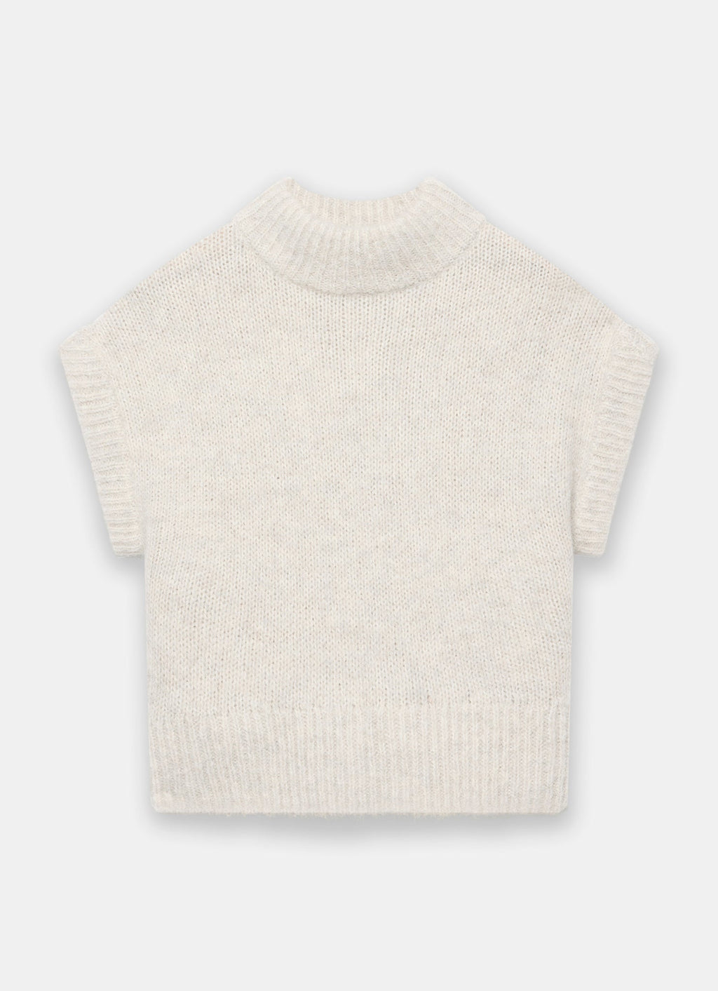 Neutral Wool Blend High Neck Knit Top