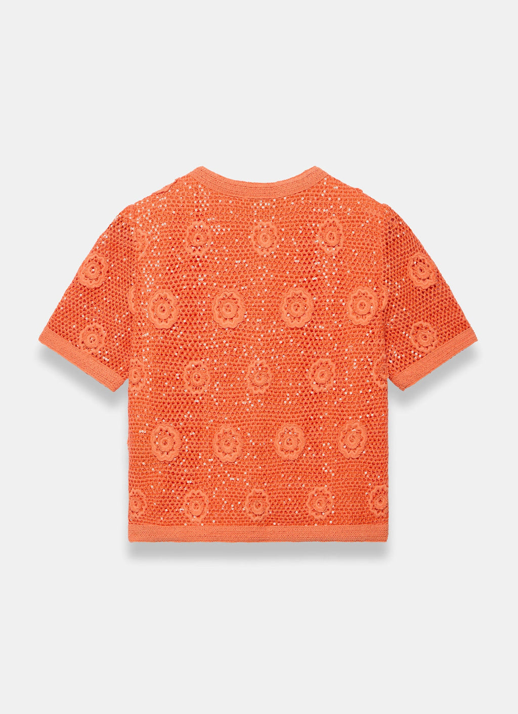 Orange Cotton Sequin Flower Crochet Top