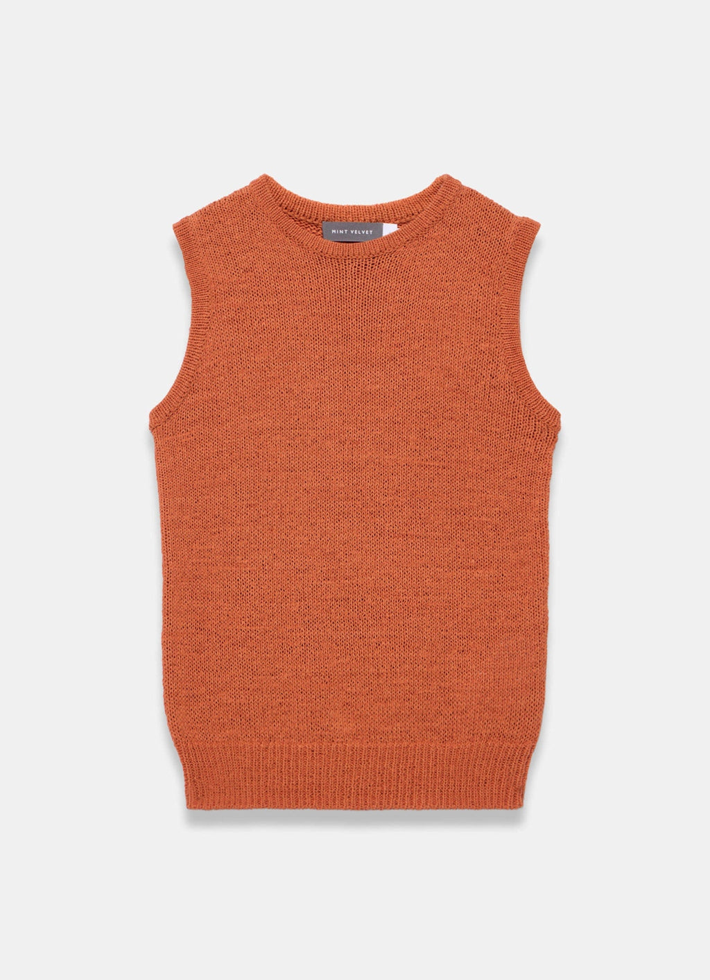 Orange Cotton Blend Sleeveless Knit Top