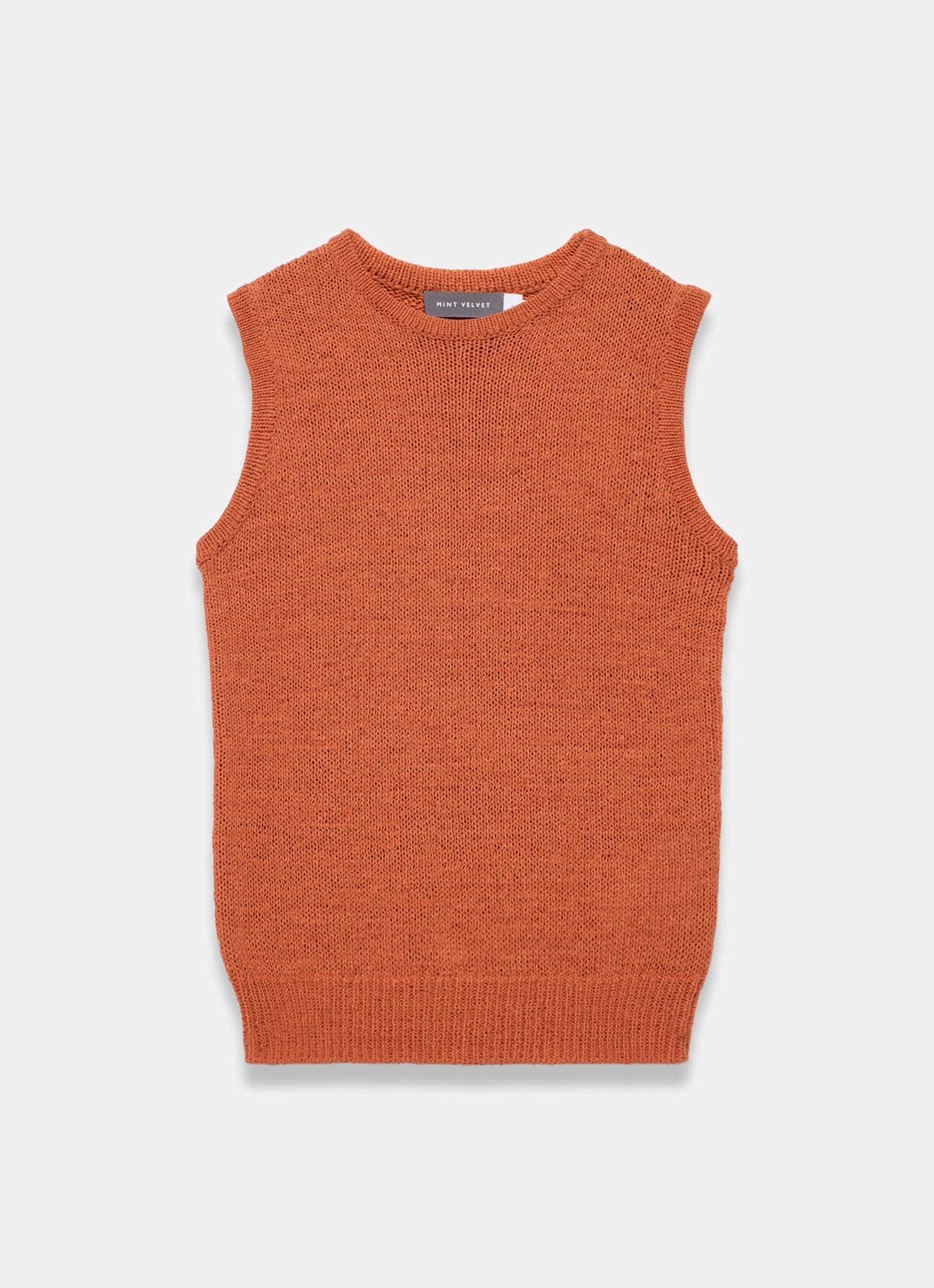 Orange Cotton Blend Sleeveless Knit Top