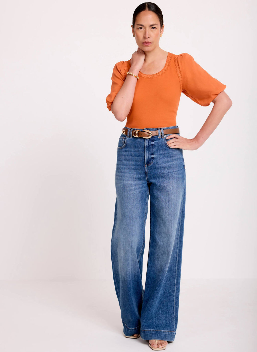 Orange Cotton Puff Sleeve Top