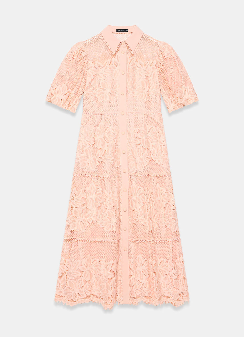 Pale Pink Lace Midi Shirt Dress
