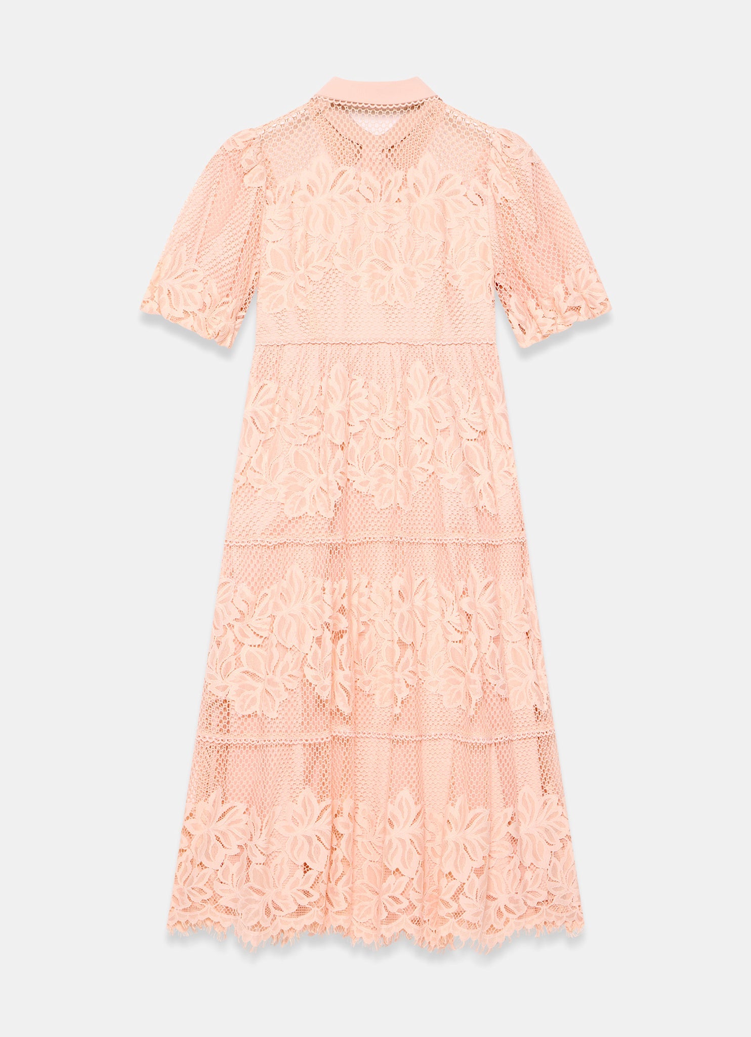 Pale Pink Lace Midi Shirt Dress