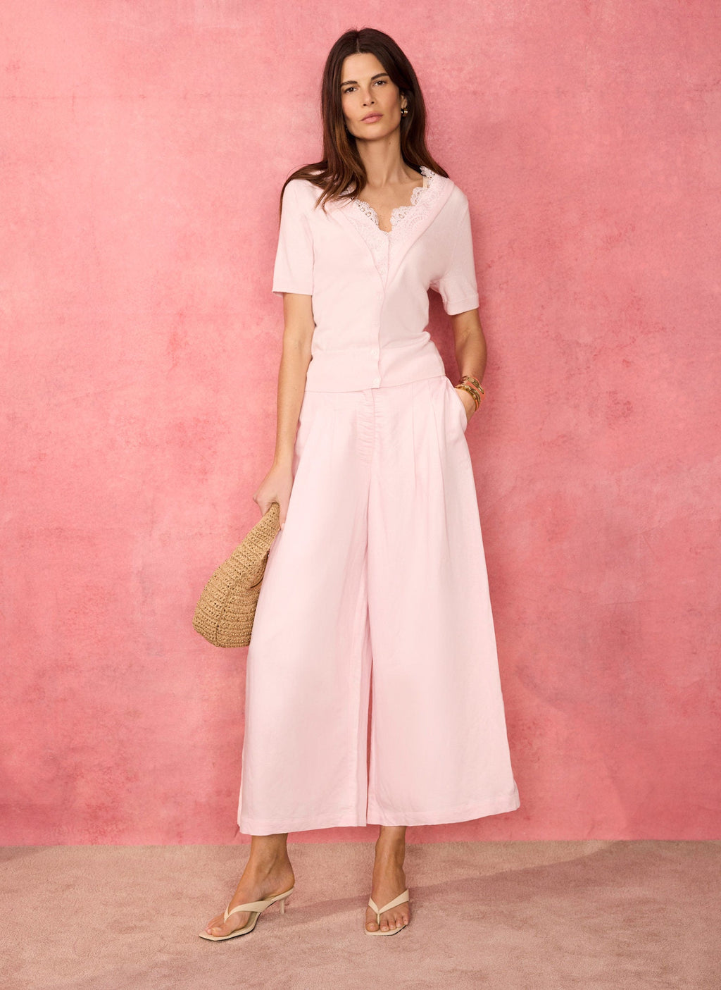 Pink Cotton Lace Trim Top