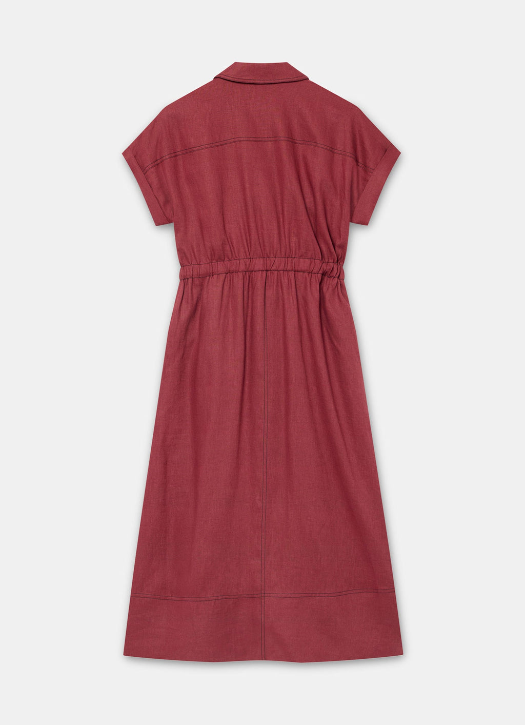 Burgundy Linen Midi Shirt Dress