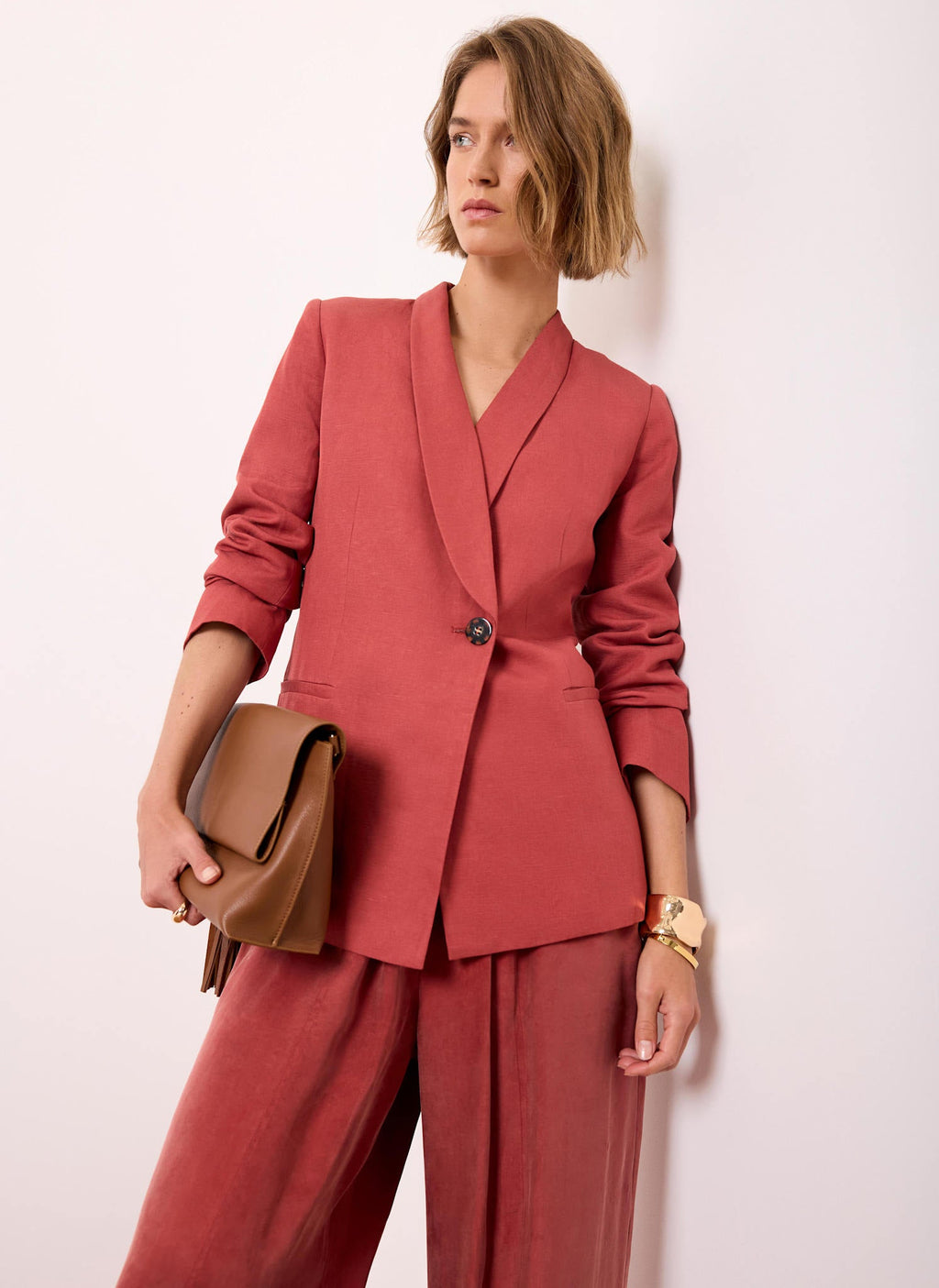 Red Linen Tailored Blazer