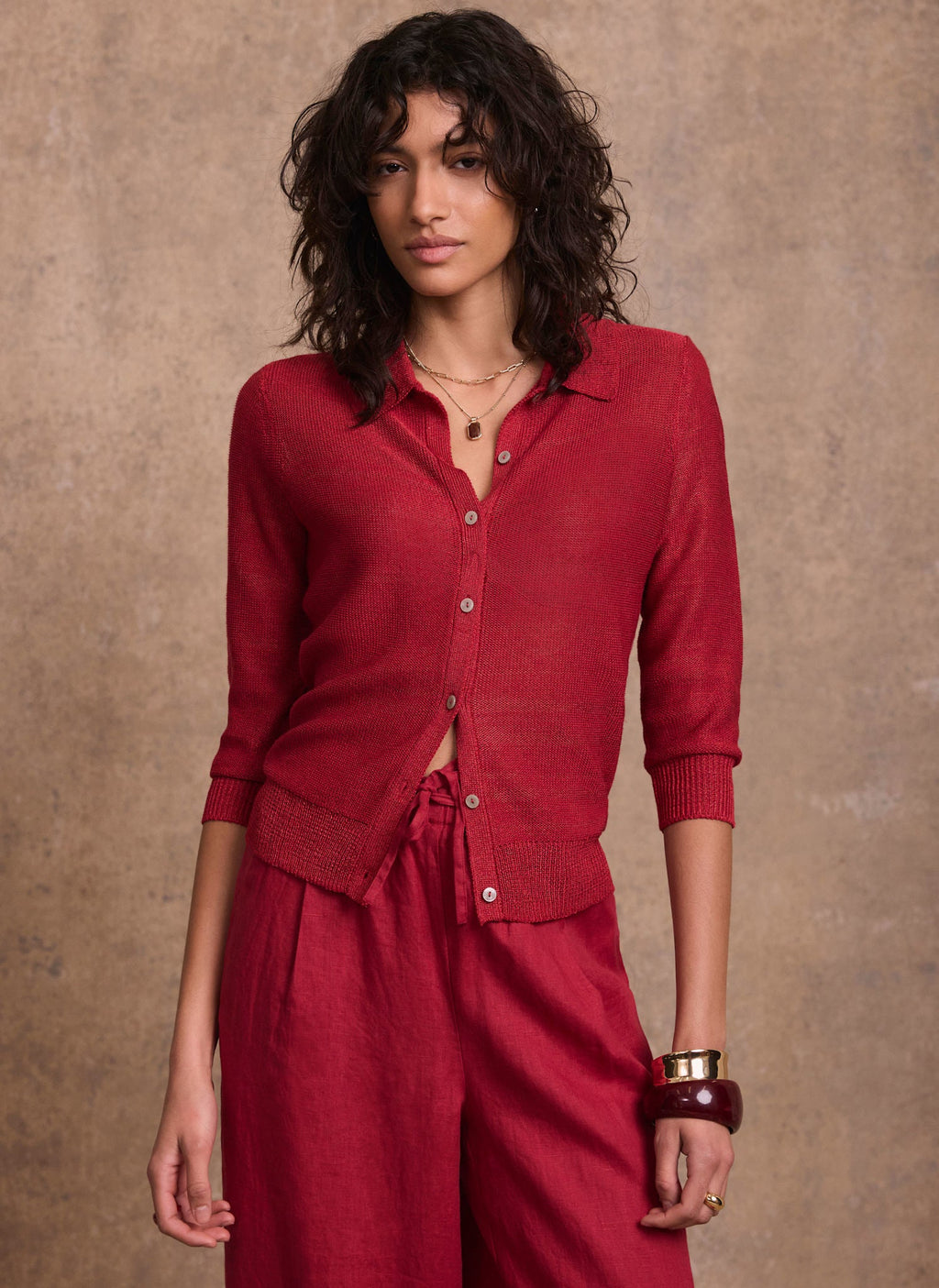 Red Metallic Knit Top