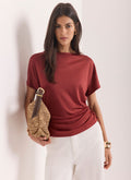 Rust Red Jersey Ruched Tie Detail Top