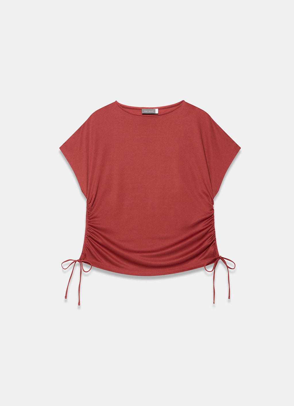 Rust Red Jersey Ruched Tie Detail Top