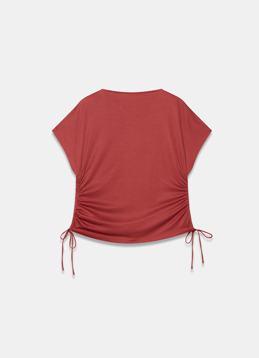 Rust Red Jersey Ruched Tie Detail Top