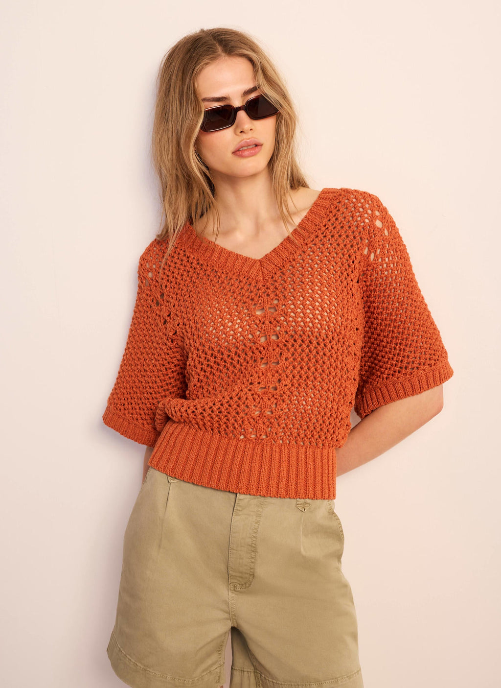 Orange Cotton Blend Knit Top