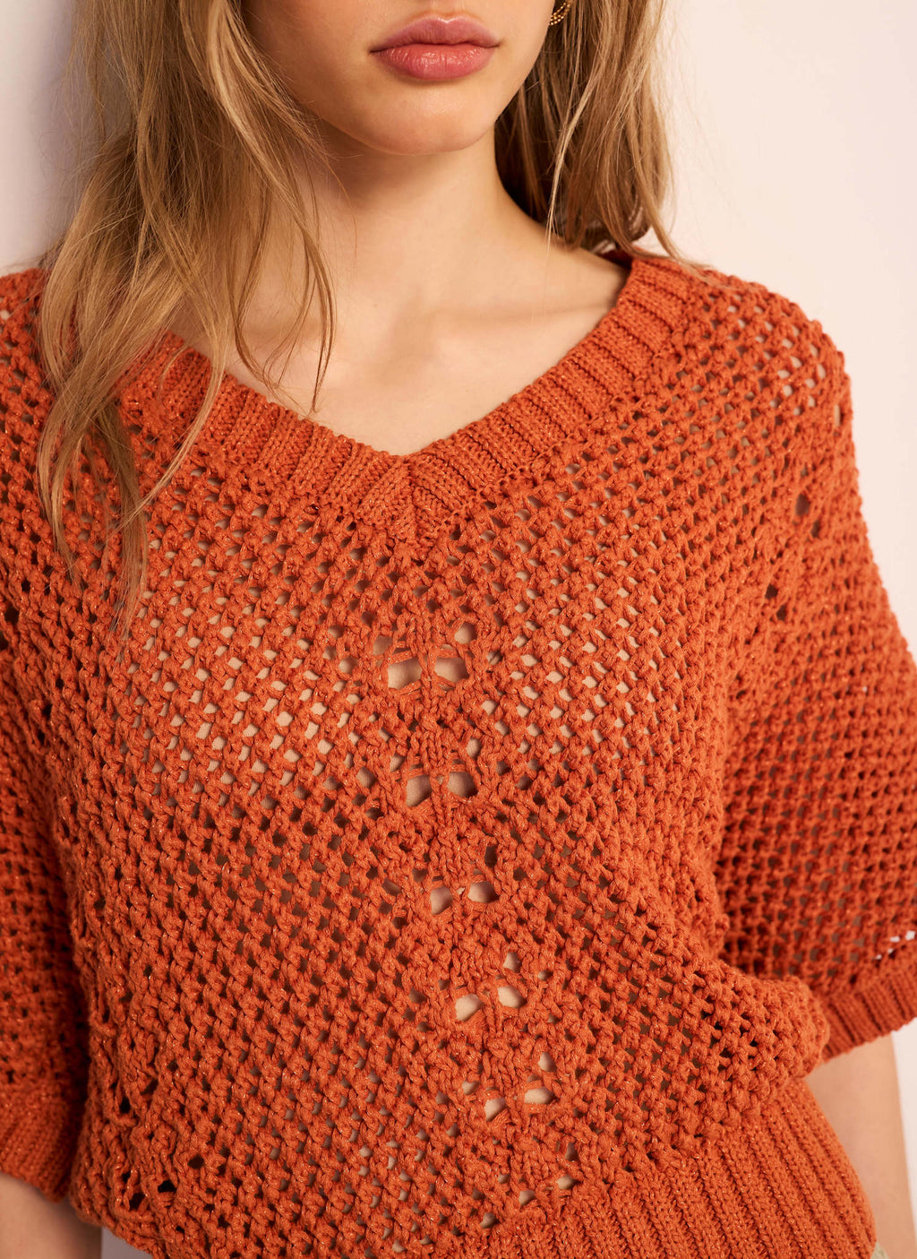 Orange Cotton Blend Knit Top