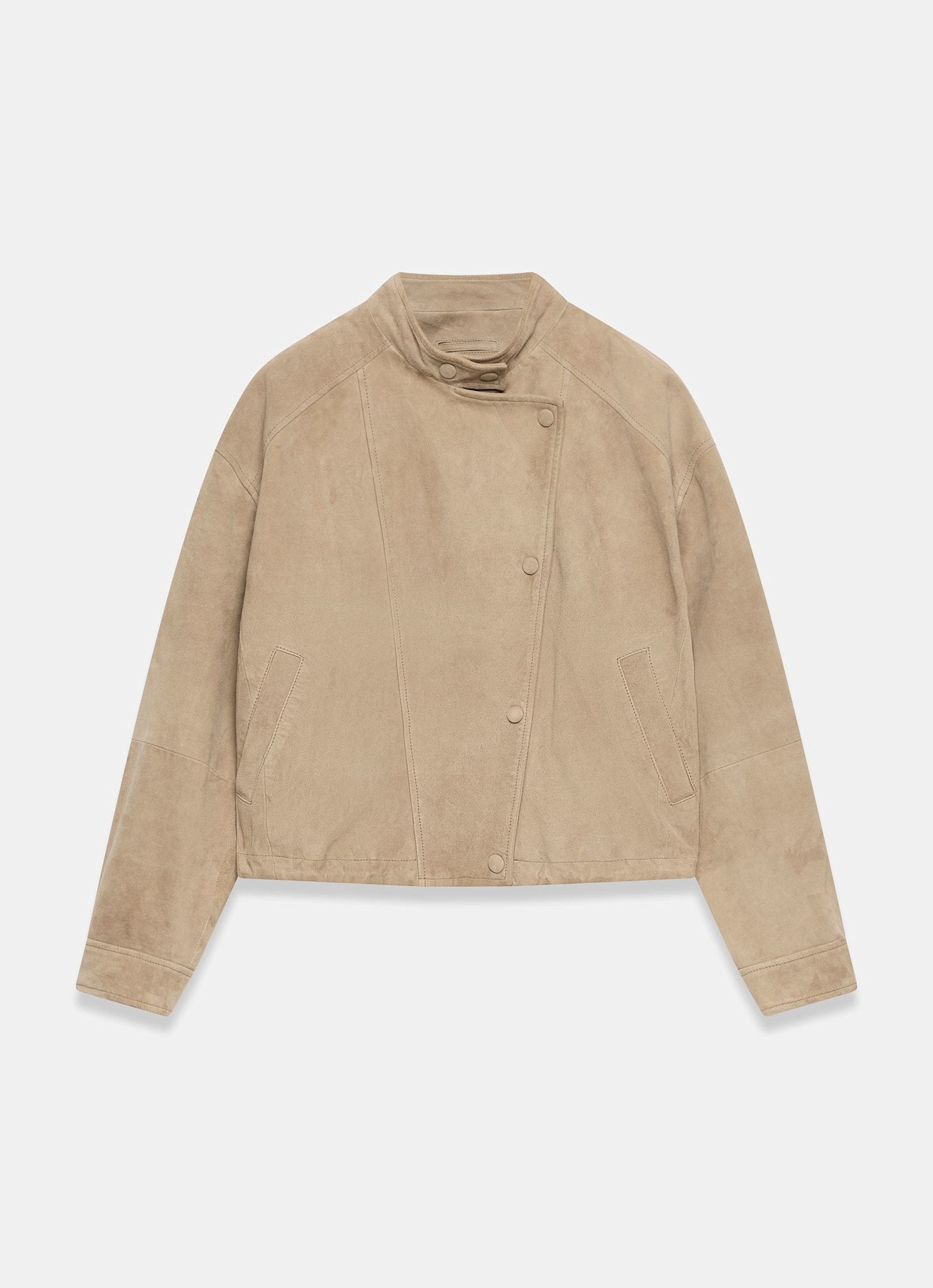 Neutral Suede Cropped Pilot Bomber Jacket