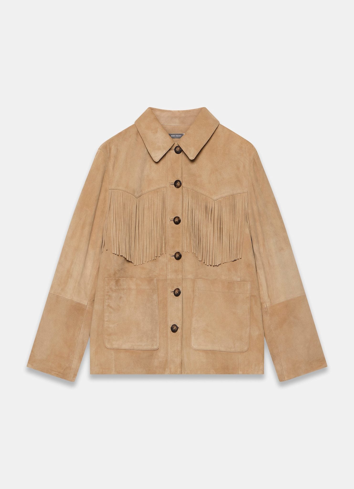 Neutral Suede Fringe Shacket