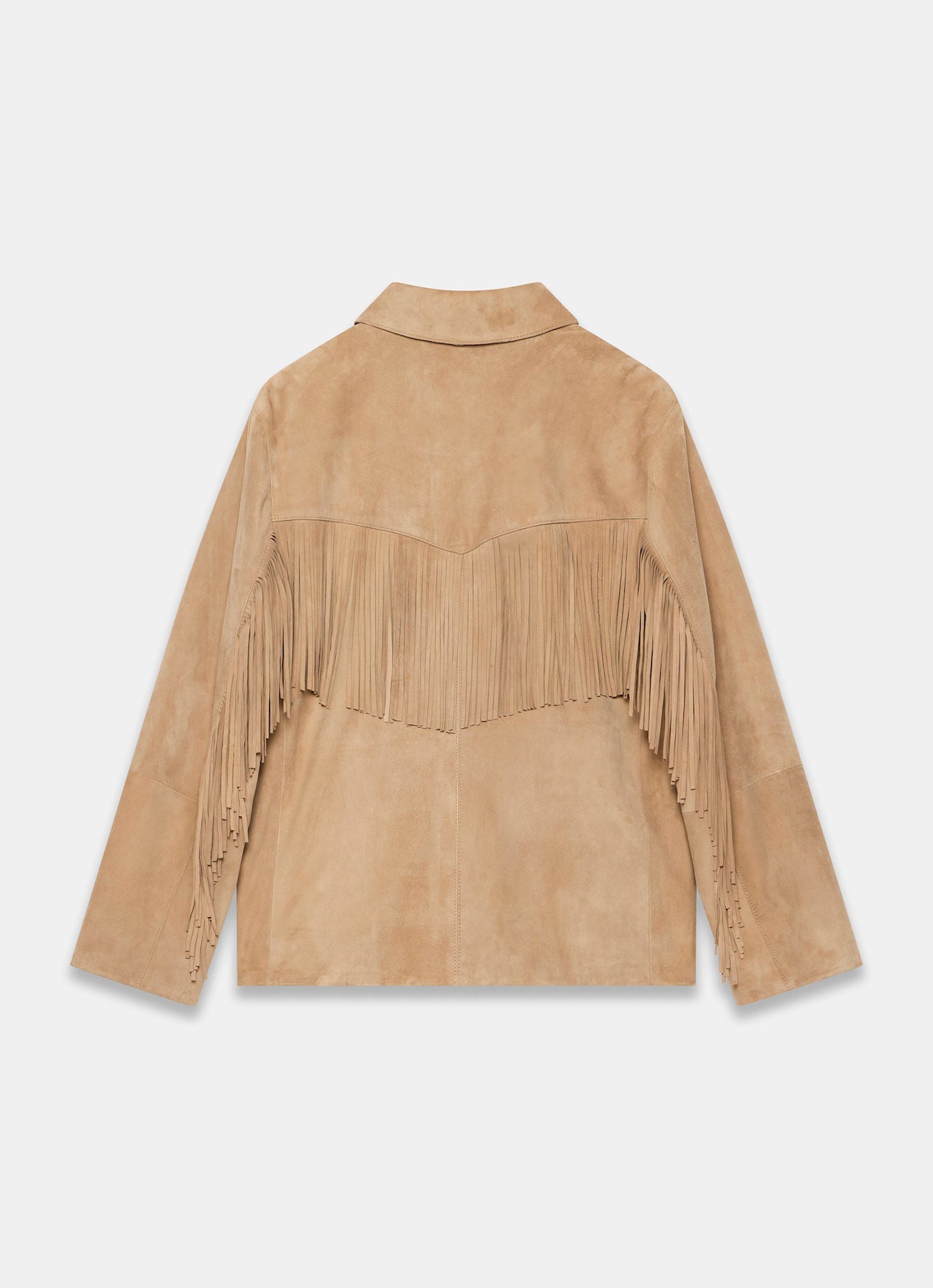 Neutral Suede Fringe Shacket