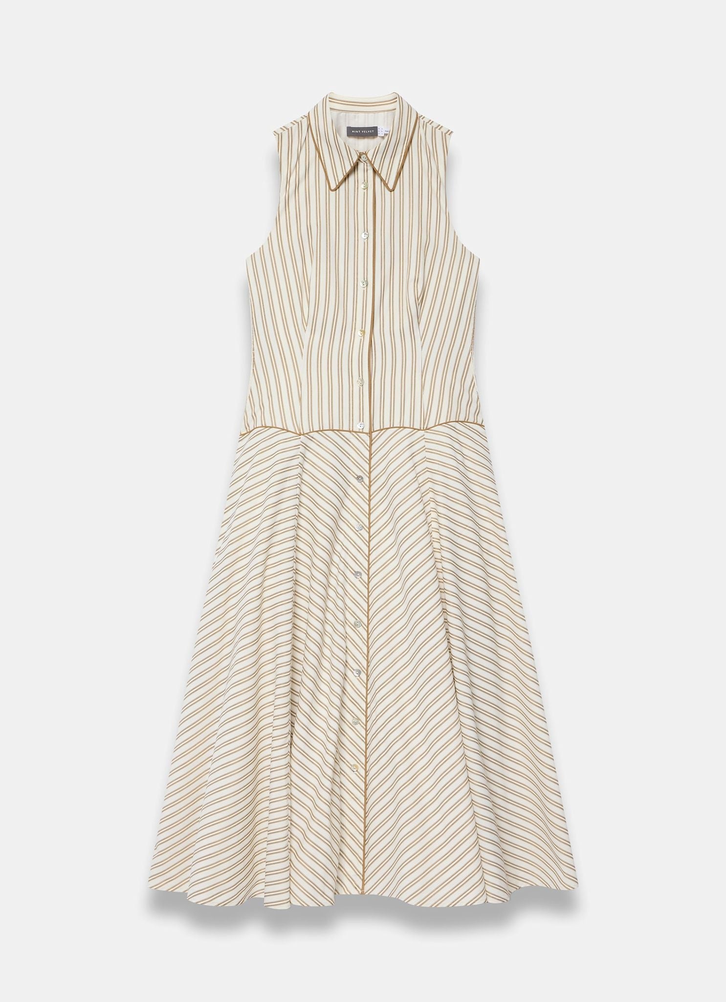 Neutral Cotton Blend Striped Midi Dress