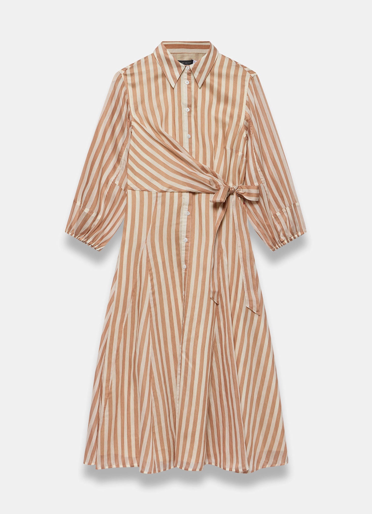 Orange Stripe Wrap Midi Shirt Dress