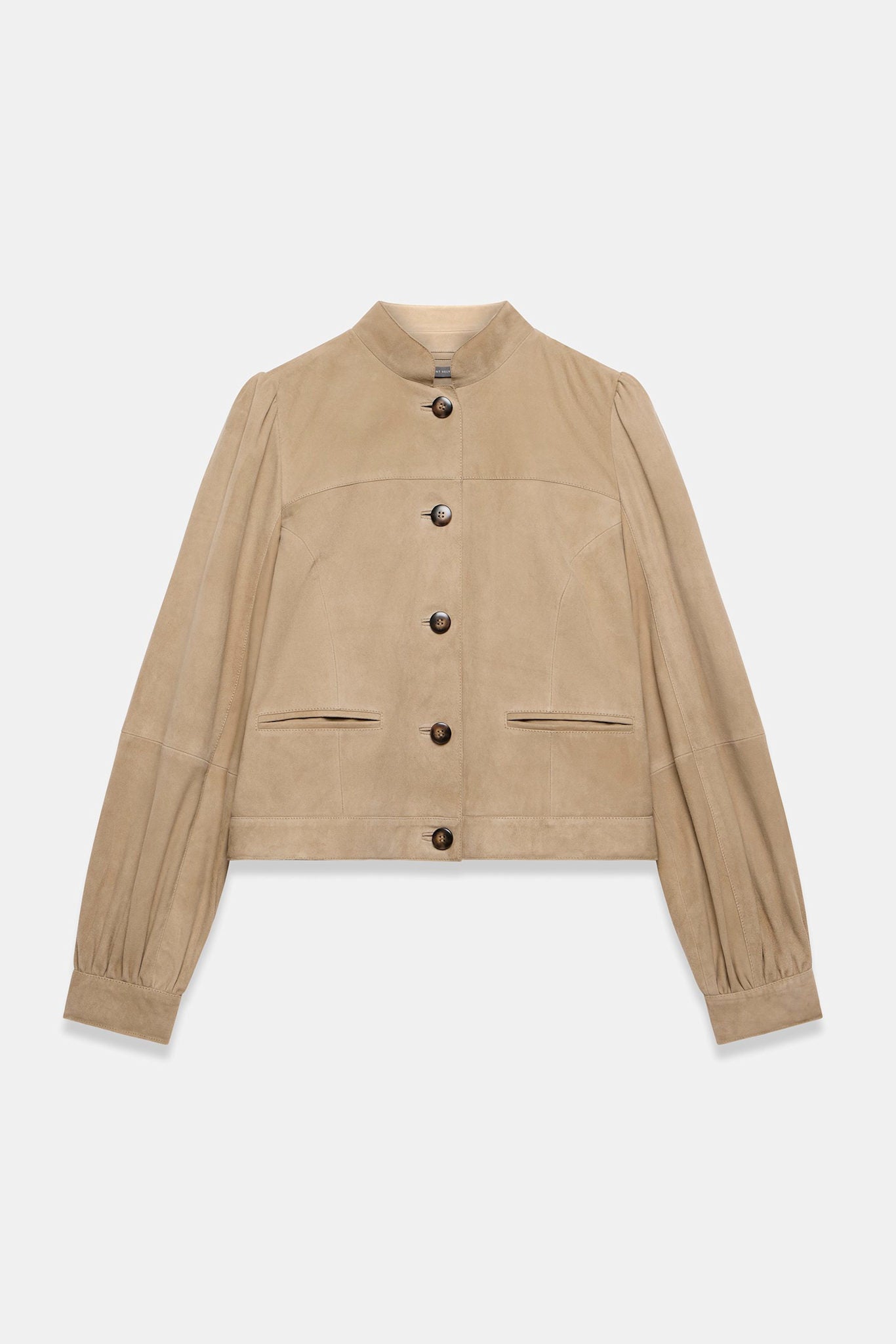 Neutral Suede Puff Sleeve Jacket