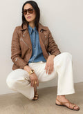 Tan Leather Longline Biker Jacket