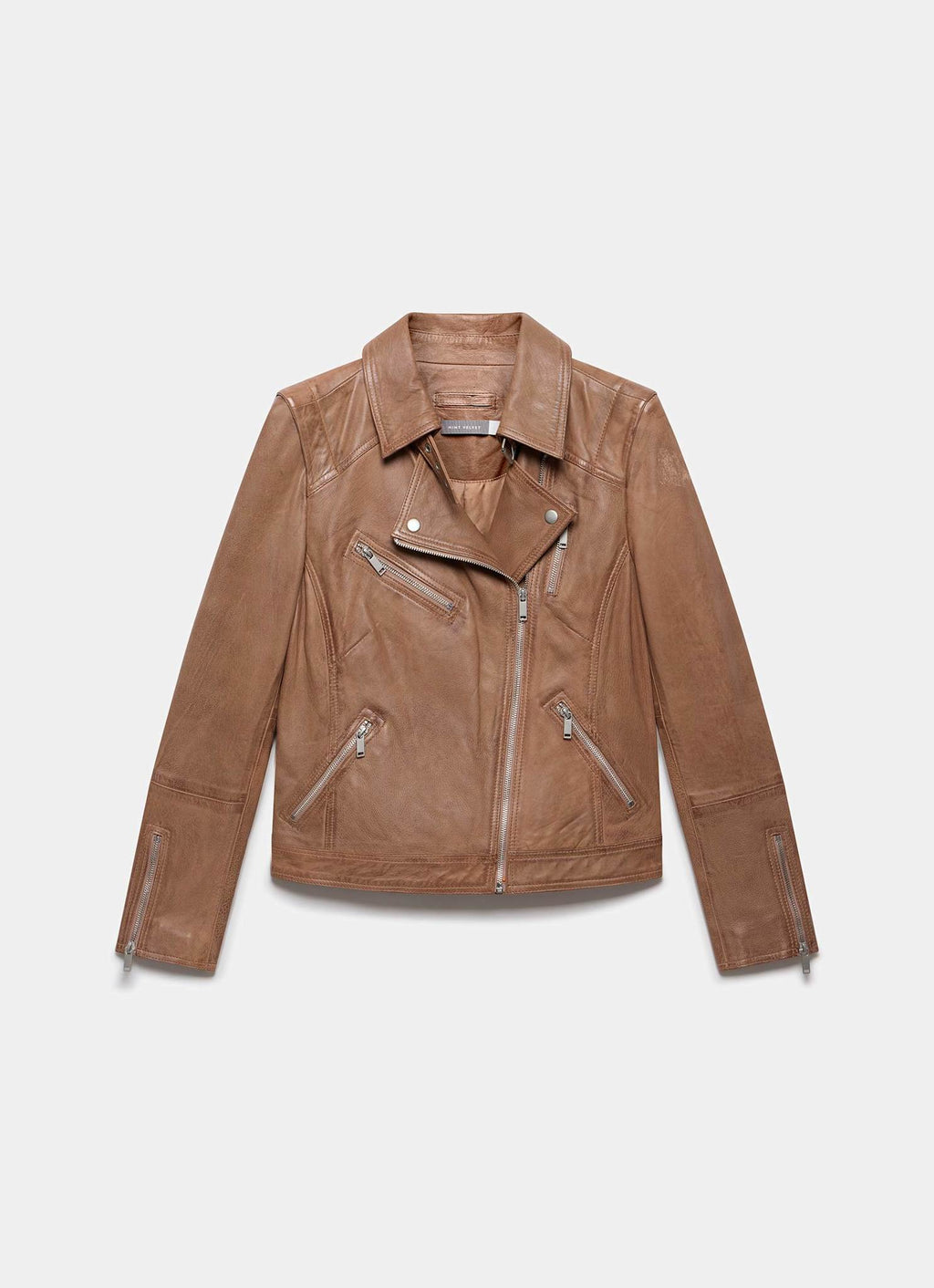 Tan Leather Longline Biker Jacket