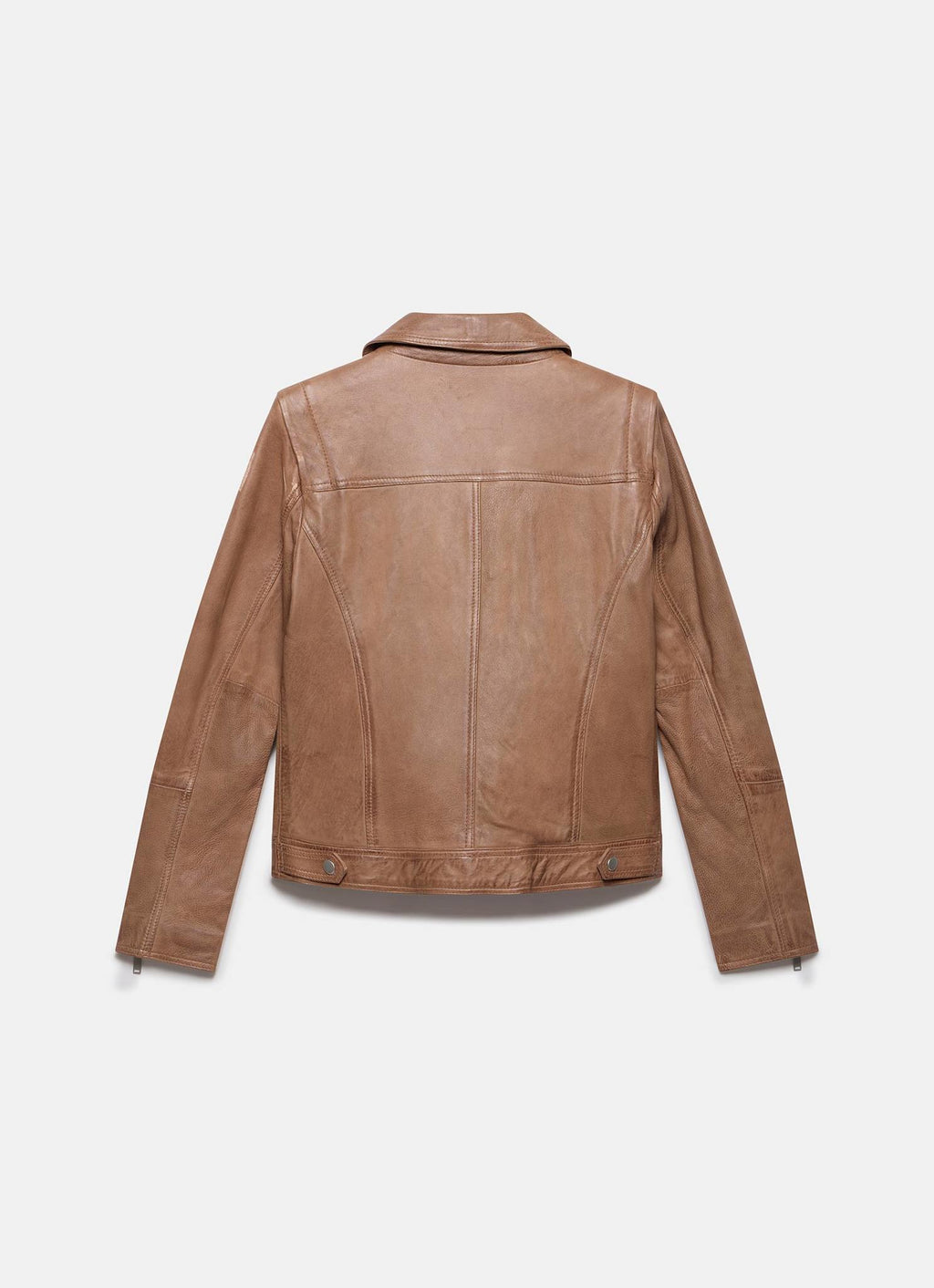Tan Leather Longline Biker Jacket