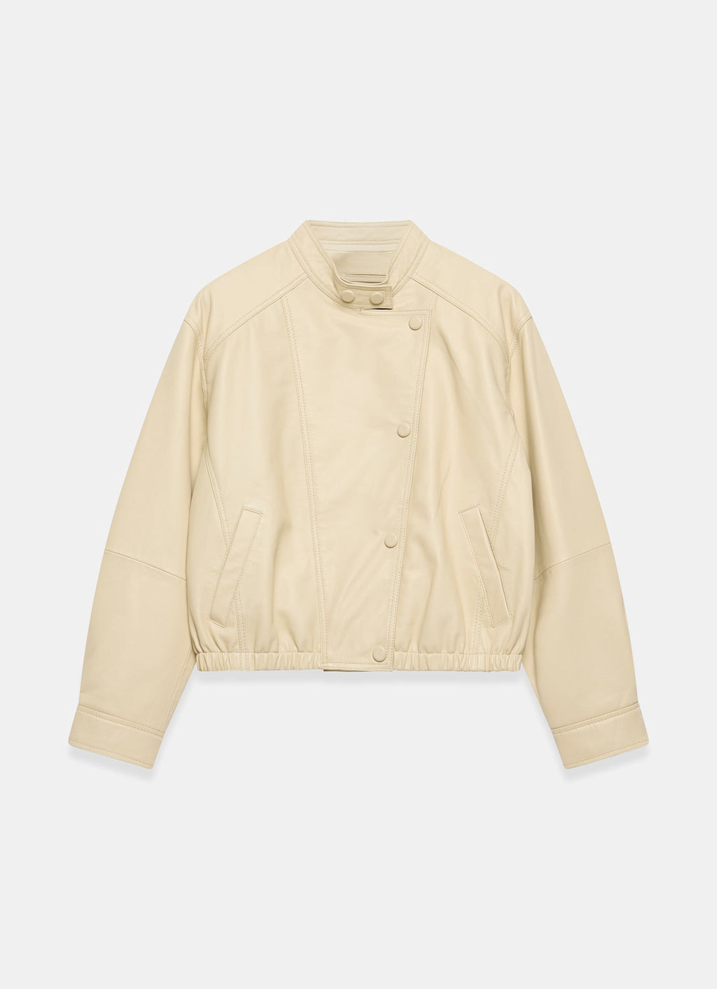 Butter Yellow Leather Cropped Pilot Bomber Jacket